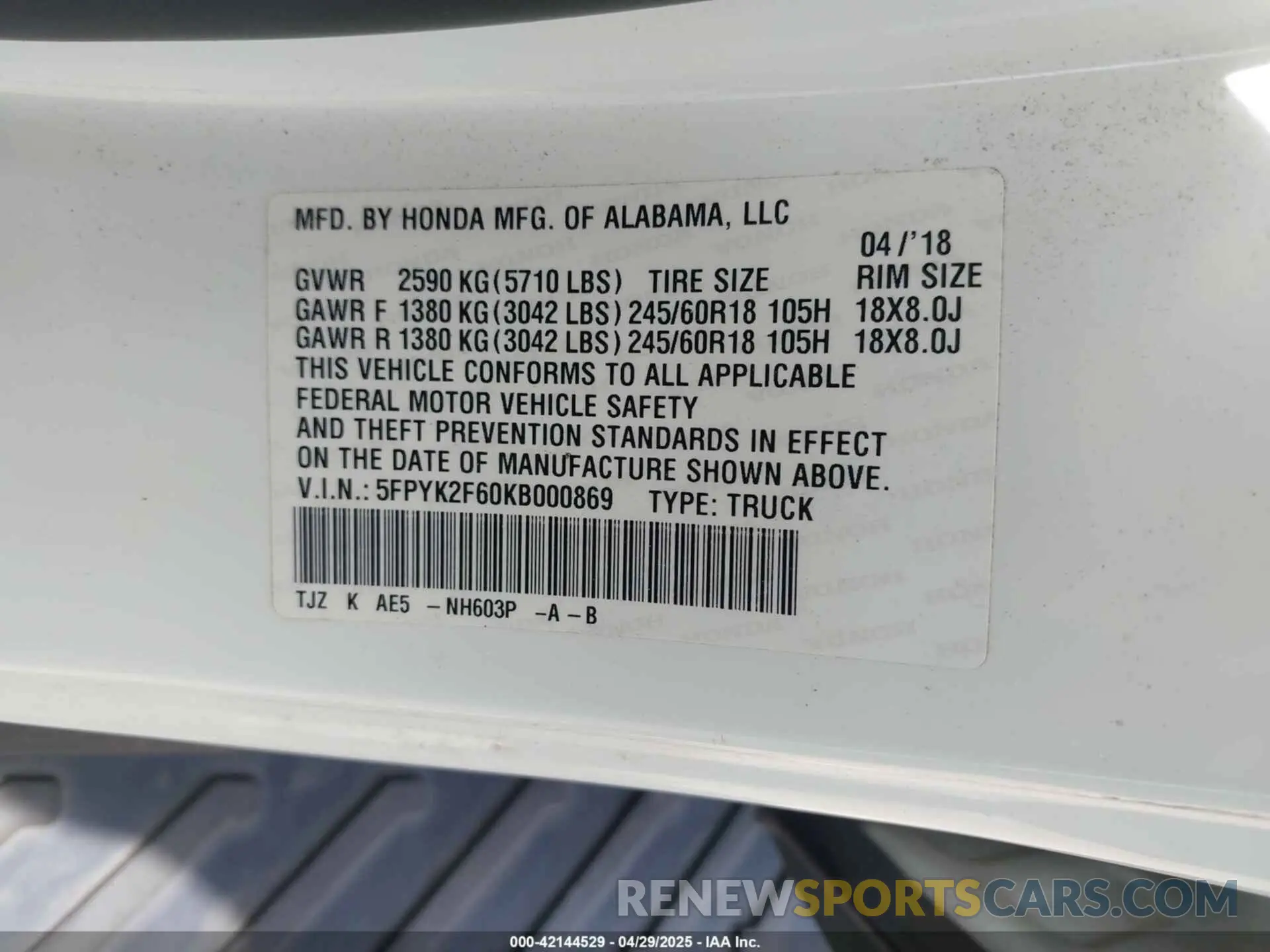 9 Photograph of a damaged car 5FPYK2F60KB000869 HONDA RIDGELINE 2019