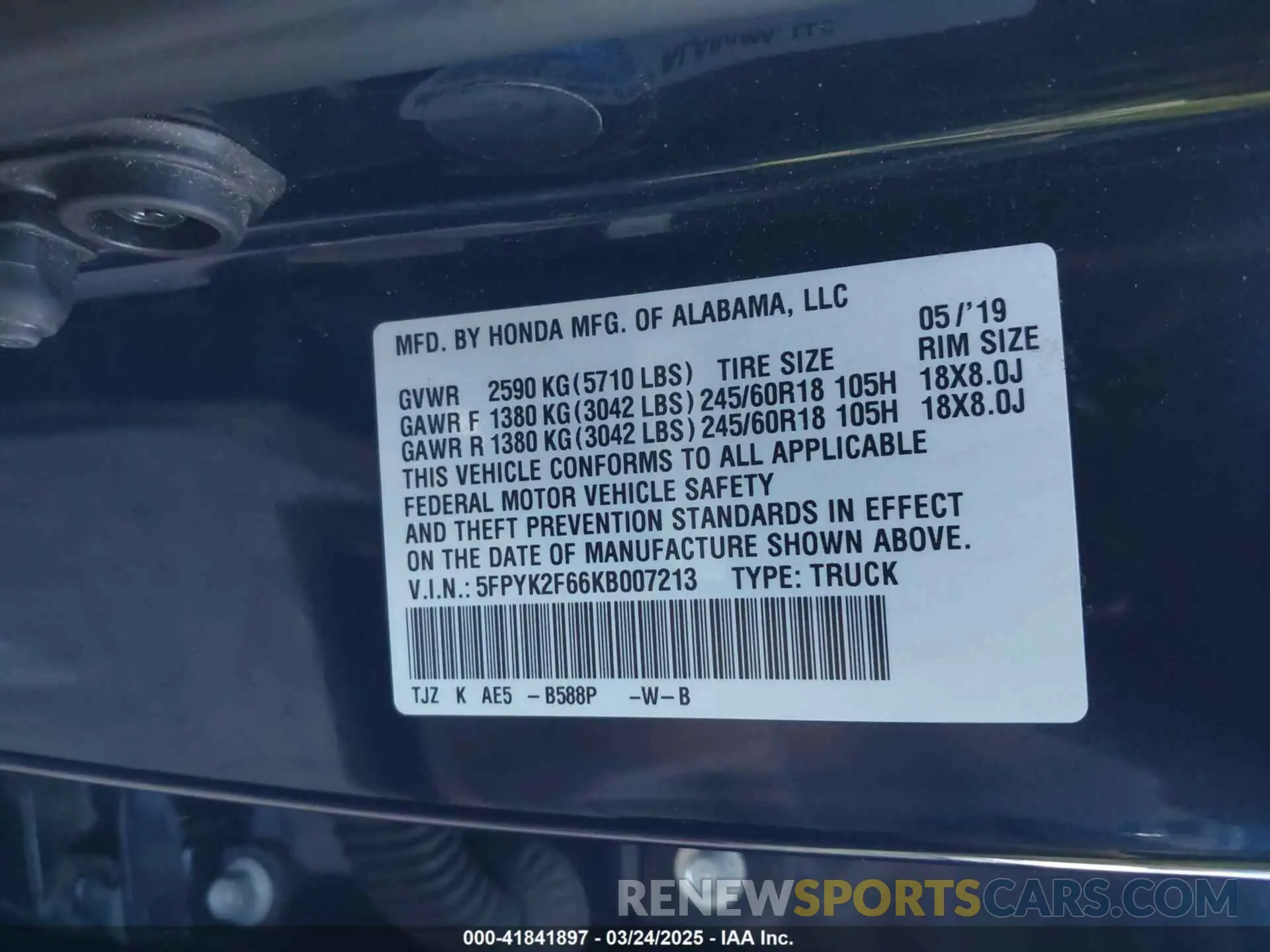 9 Photograph of a damaged car 5FPYK2F66KB007213 HONDA RIDGELINE 2019