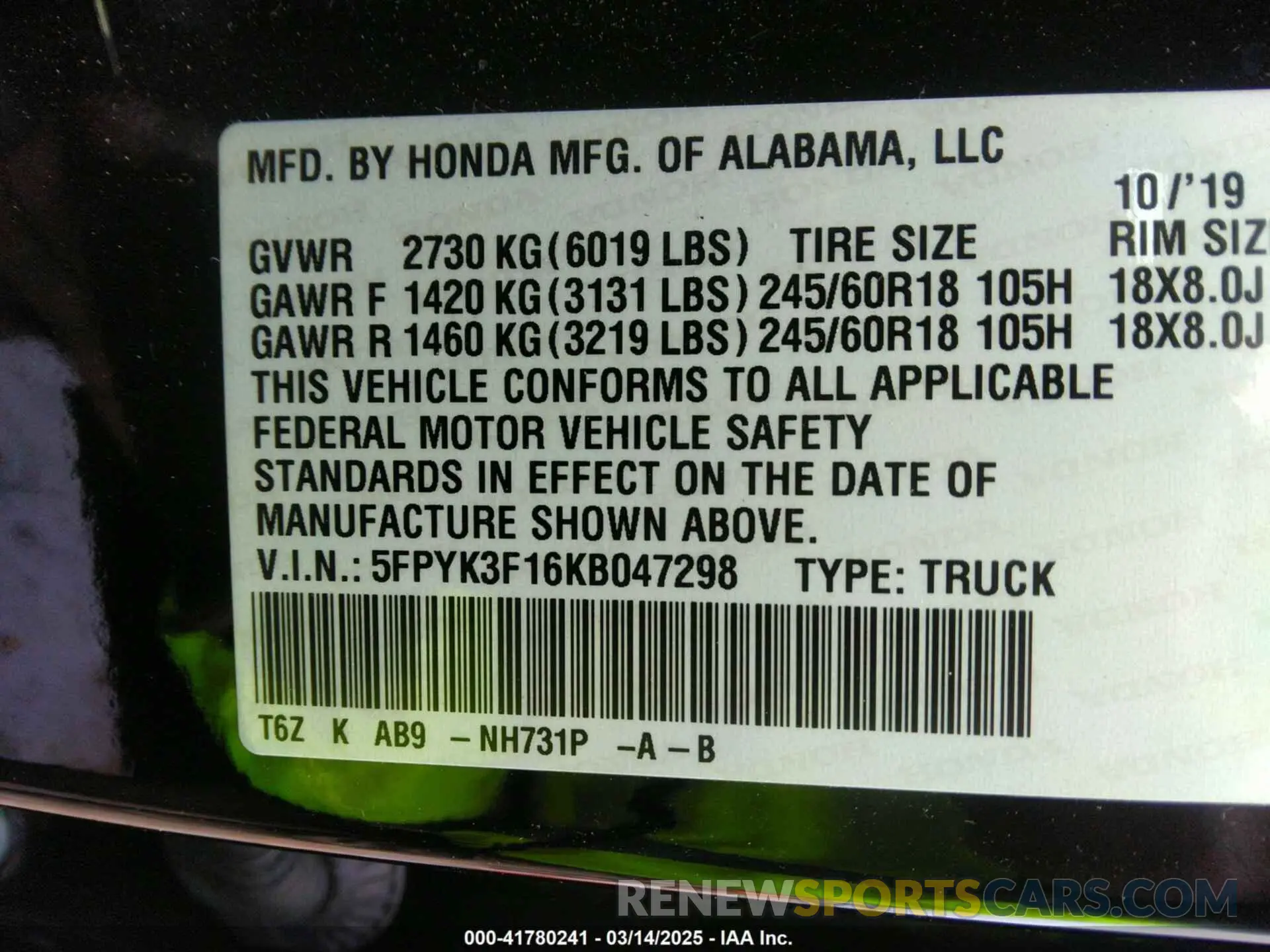 9 Photograph of a damaged car 5FPYK3F16KB047298 HONDA RIDGELINE 2019