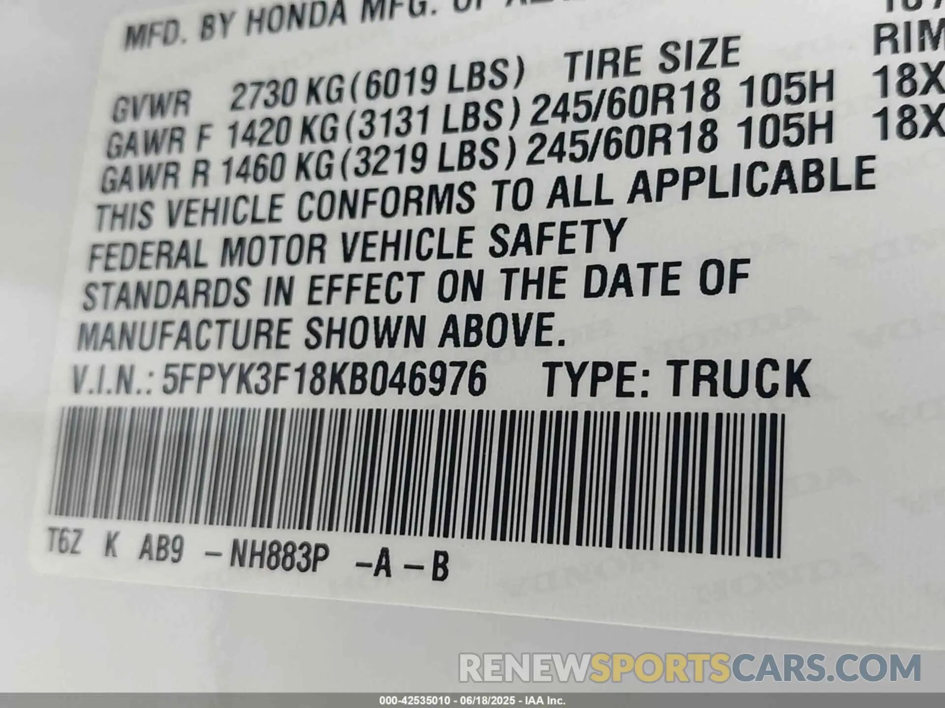9 Photograph of a damaged car 5FPYK3F18KB046976 HONDA RIDGELINE 2019