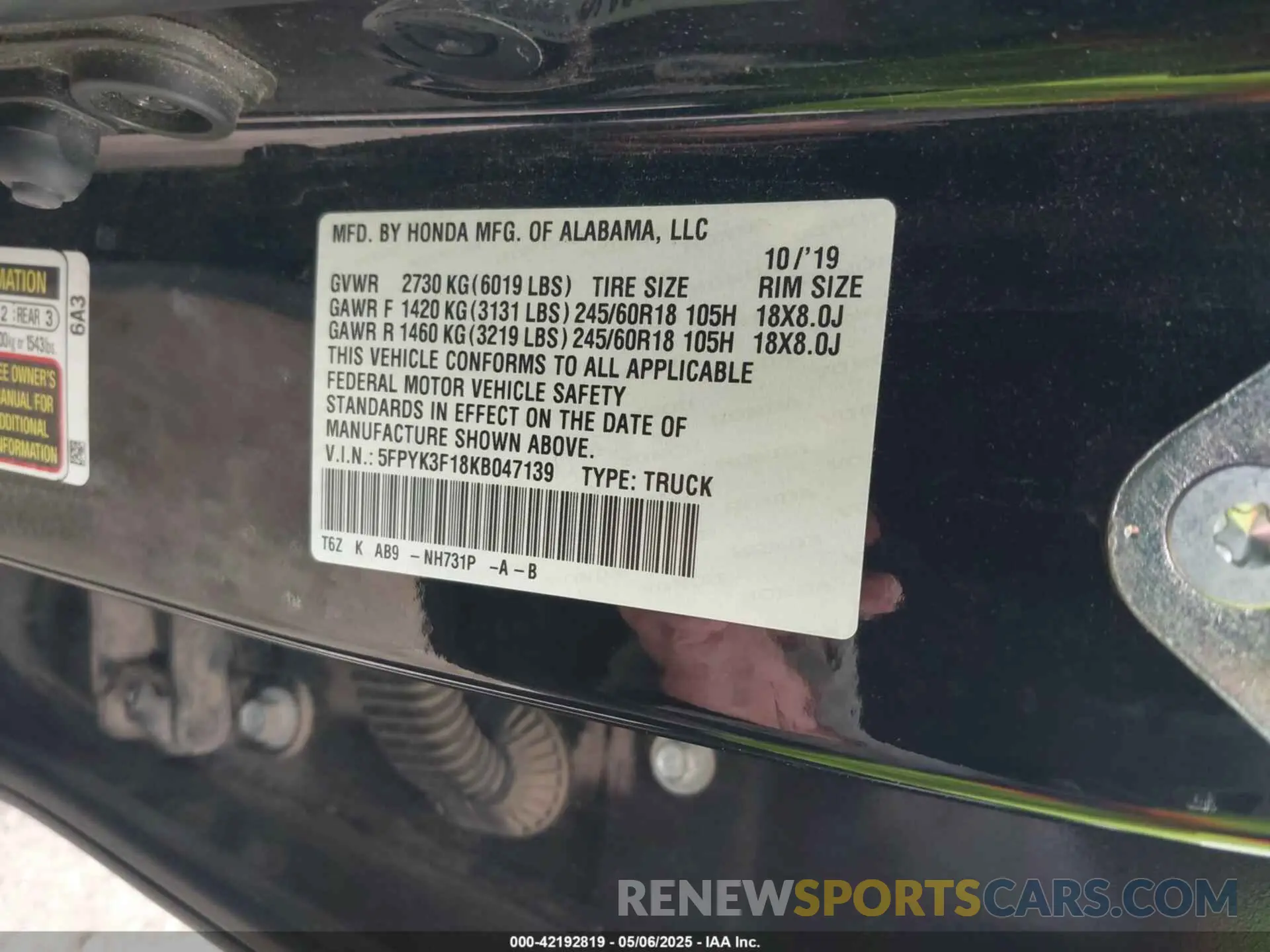 9 Photograph of a damaged car 5FPYK3F18KB047139 HONDA RIDGELINE 2019