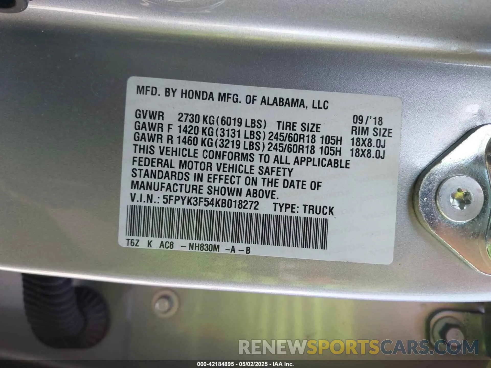 9 Photograph of a damaged car 5FPYK3F54KB018272 HONDA RIDGELINE 2019