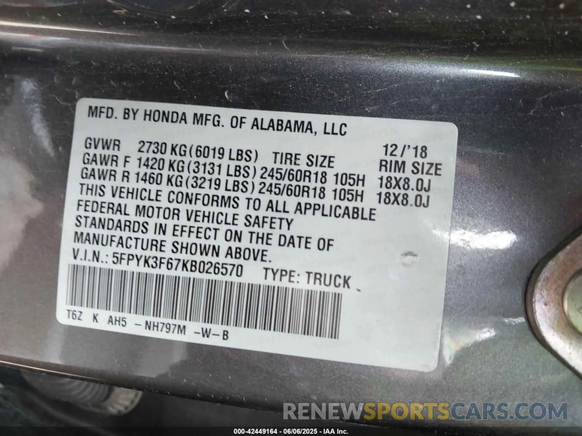 9 Photograph of a damaged car 5FPYK3F67KB026570 HONDA RIDGELINE 2019