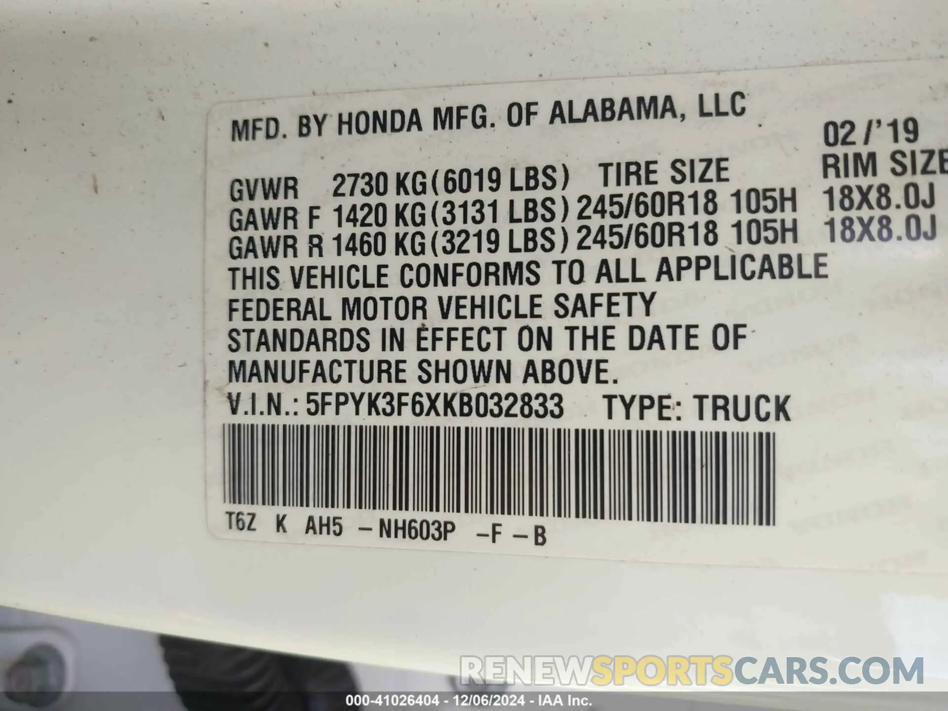 9 Photograph of a damaged car 5FPYK3F6XKB032833 HONDA RIDGELINE 2019