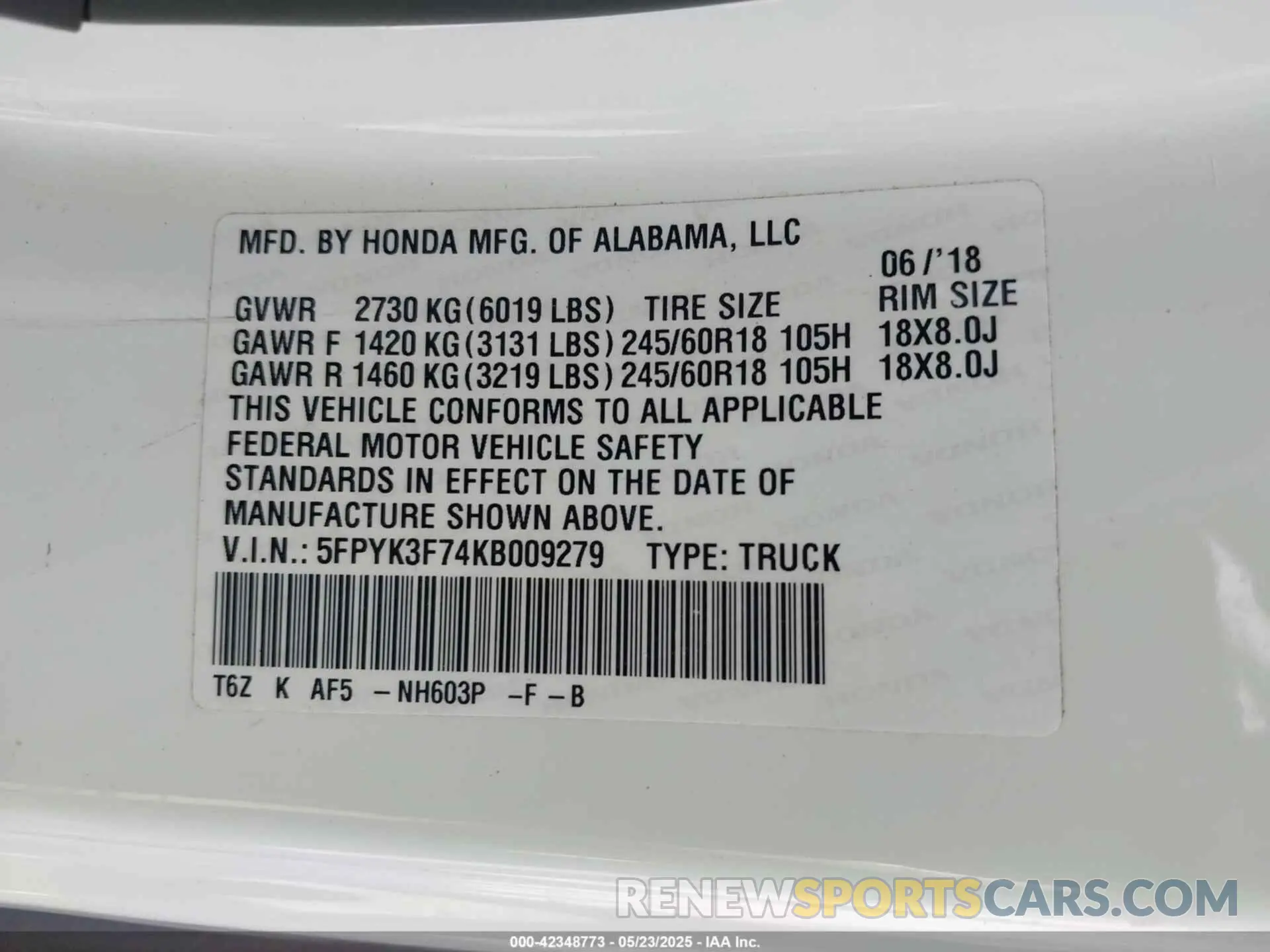 9 Photograph of a damaged car 5FPYK3F74KB009279 HONDA RIDGELINE 2019