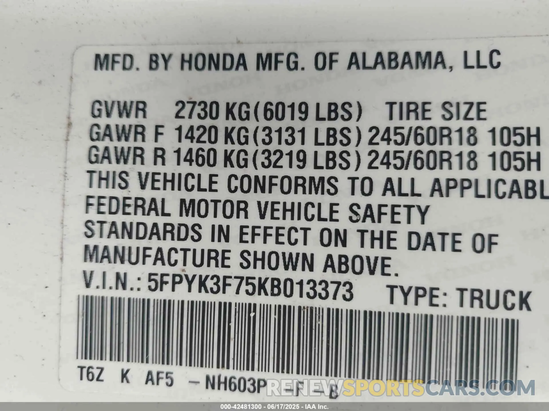 9 Photograph of a damaged car 5FPYK3F75KB013373 HONDA RIDGELINE 2019