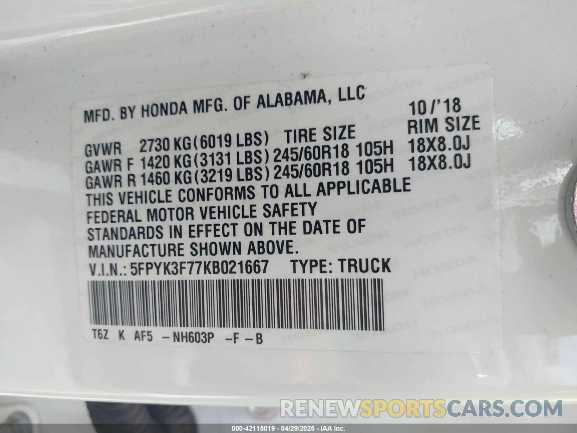9 Photograph of a damaged car 5FPYK3F77KB021667 HONDA RIDGELINE 2019