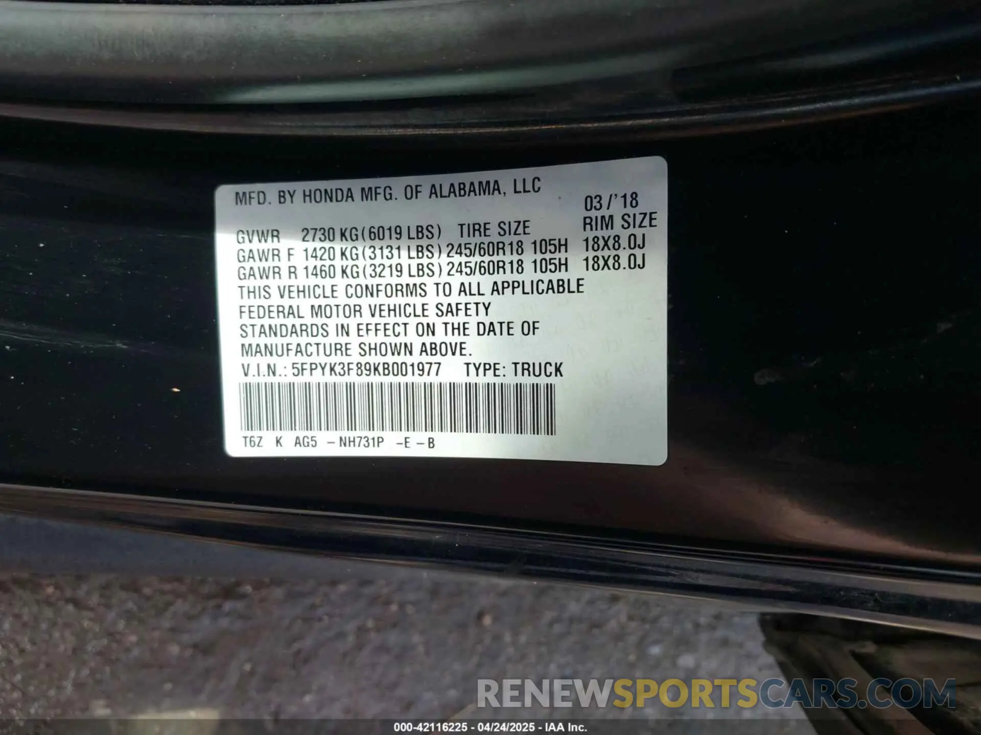 9 Photograph of a damaged car 5FPYK3F89KB001977 HONDA RIDGELINE 2019