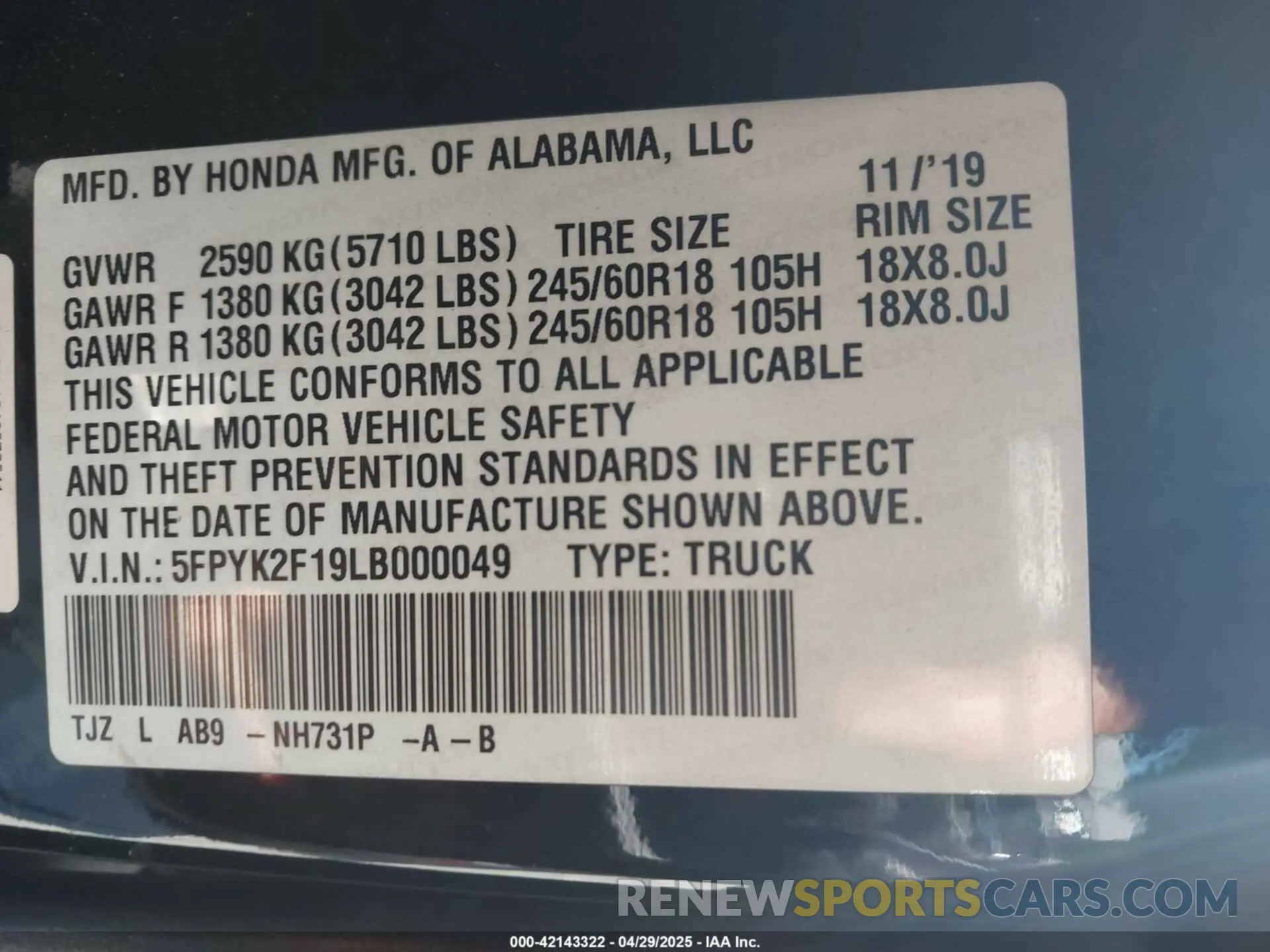 9 Photograph of a damaged car 5FPYK2F19LB000049 HONDA RIDGELINE 2020