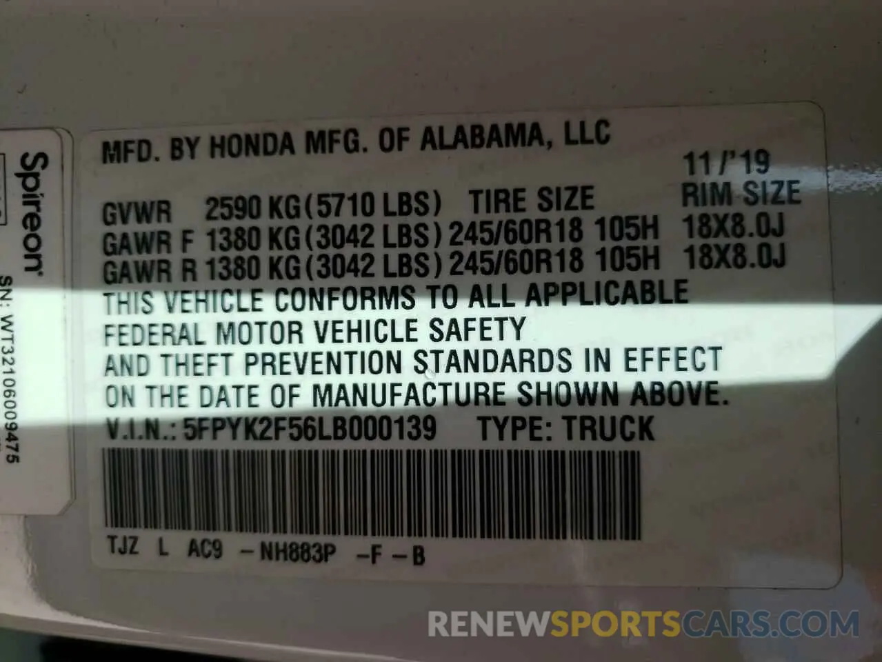 15 Photograph of a damaged car 5FPYK2F56LB000139 HONDA RIDGELINE 2020