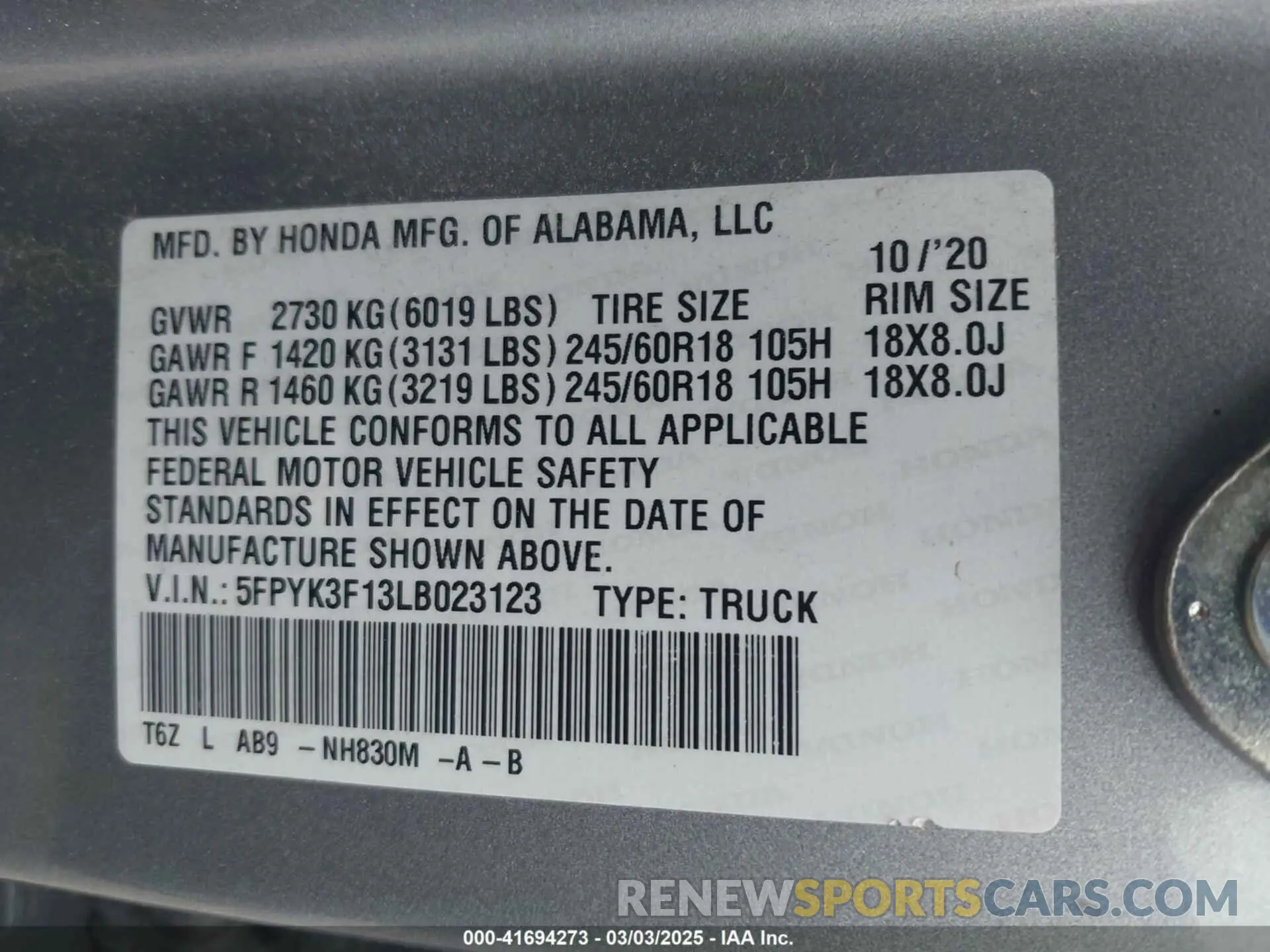 9 Photograph of a damaged car 5FPYK3F13LB023123 HONDA RIDGELINE 2020