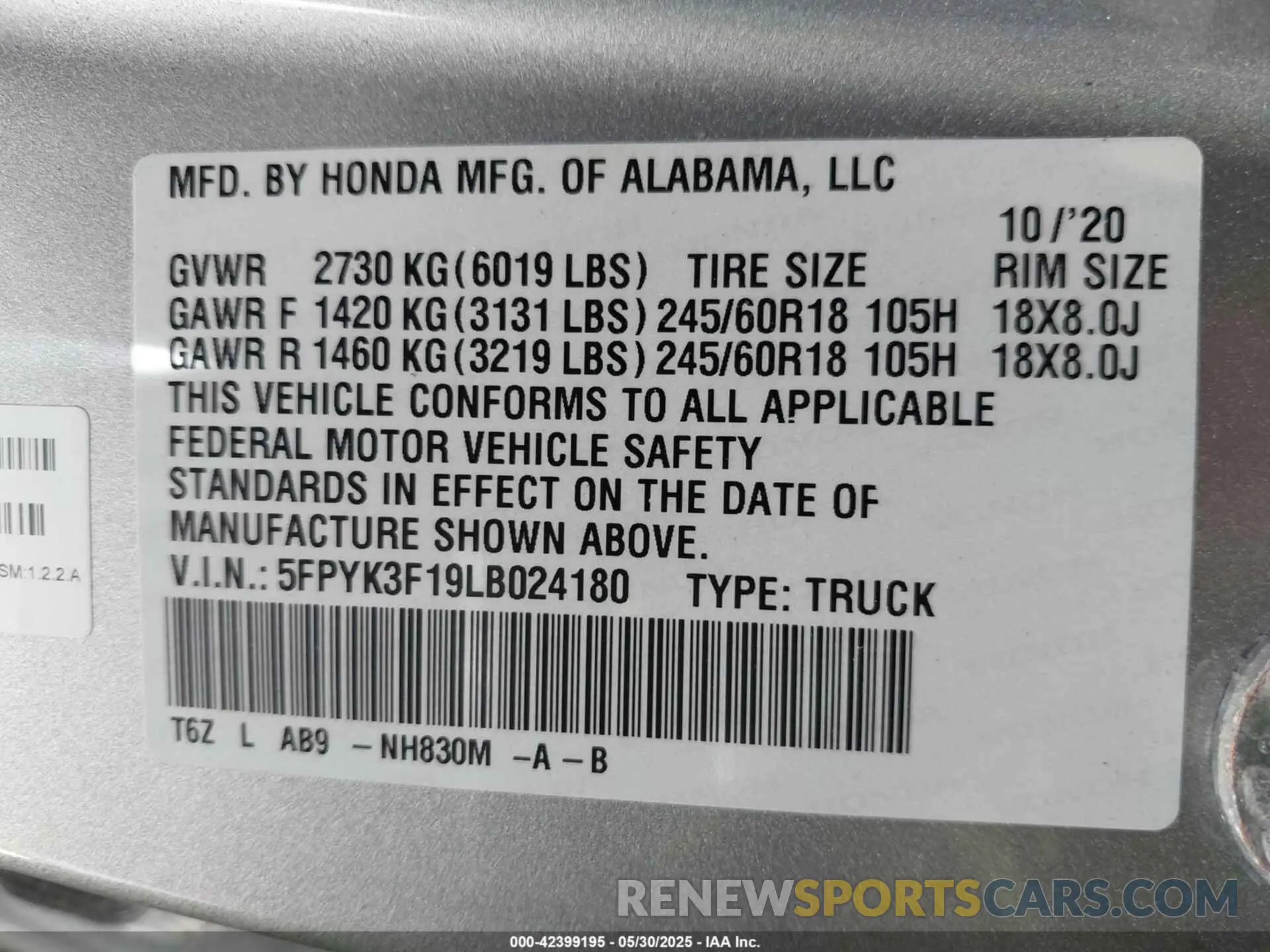 9 Photograph of a damaged car 5FPYK3F19LB024180 HONDA RIDGELINE 2020