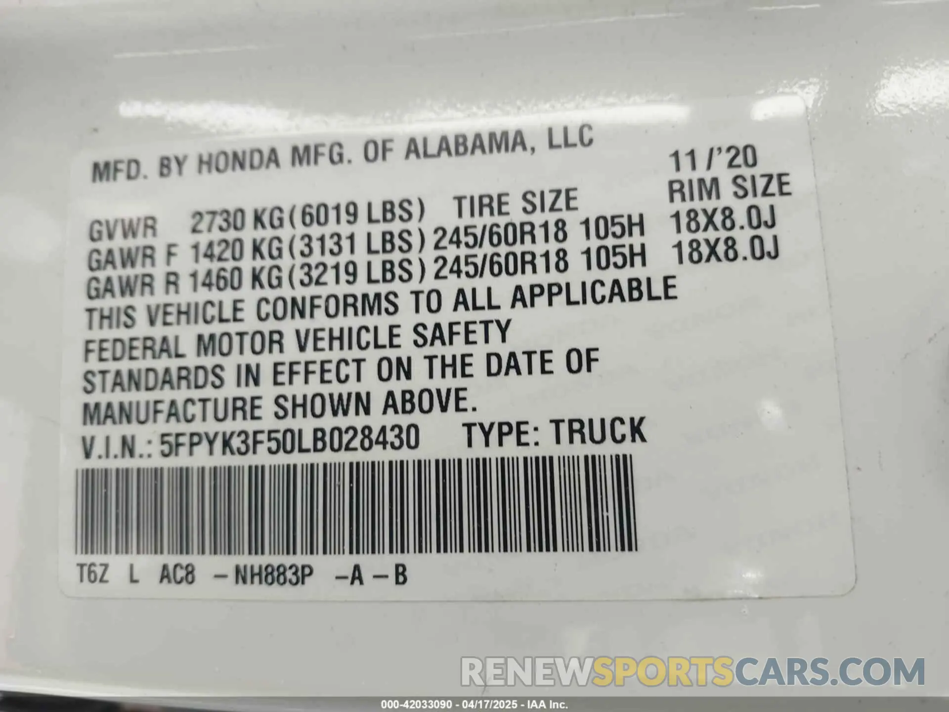 9 Photograph of a damaged car 5FPYK3F50LB028430 HONDA RIDGELINE 2020