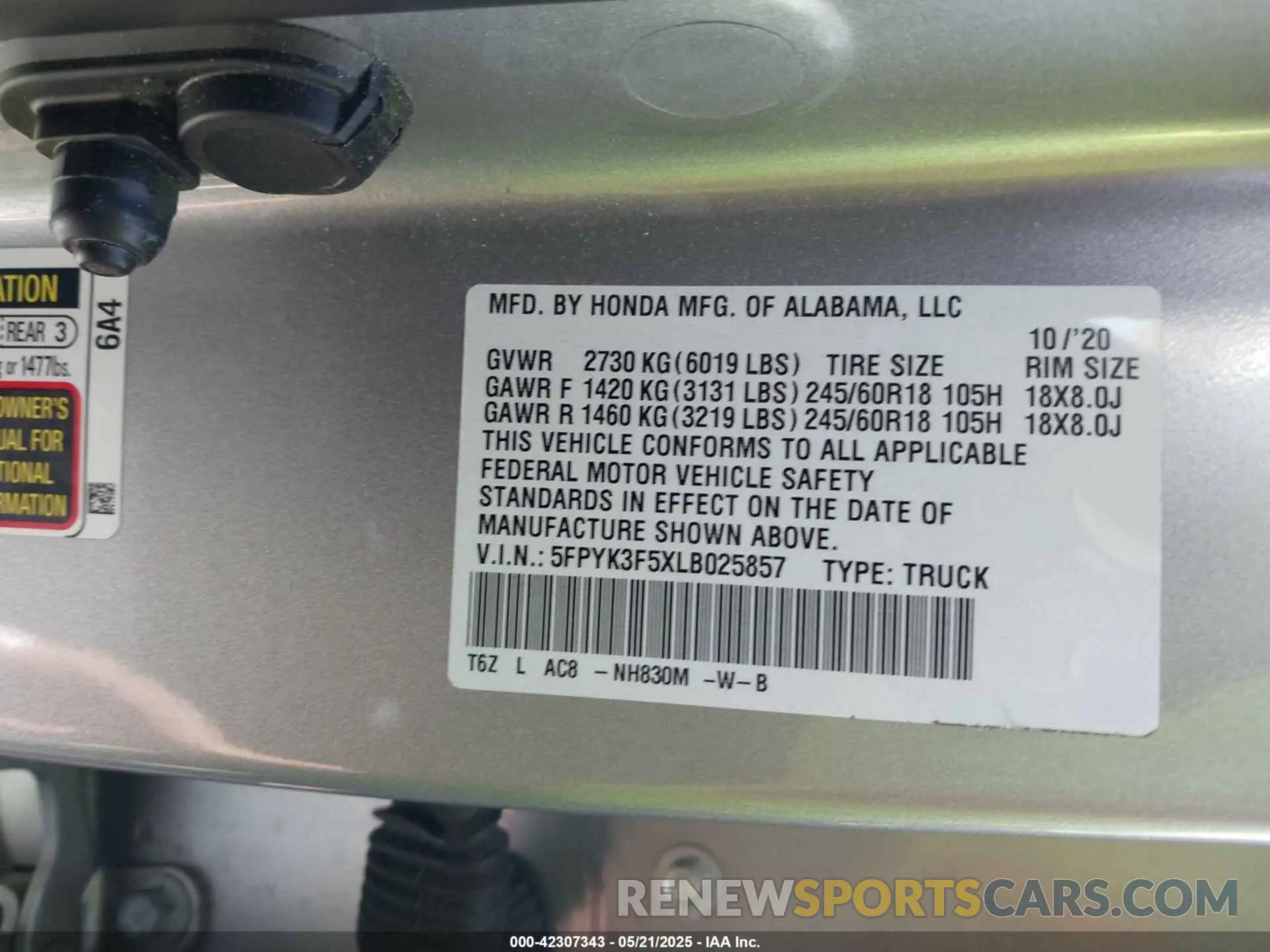 9 Photograph of a damaged car 5FPYK3F5XLB025857 HONDA RIDGELINE 2020