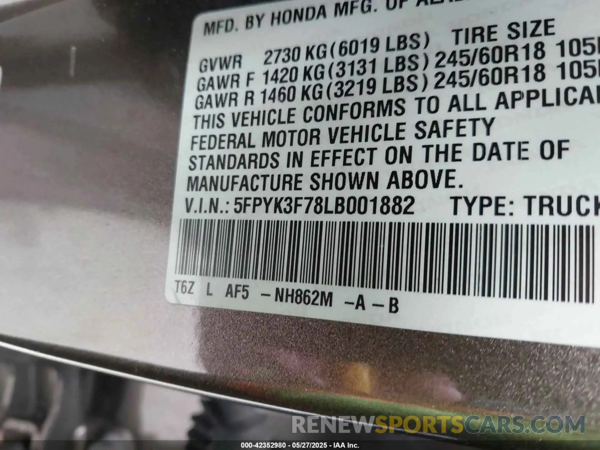 9 Photograph of a damaged car 5FPYK3F78LB001882 HONDA RIDGELINE 2020