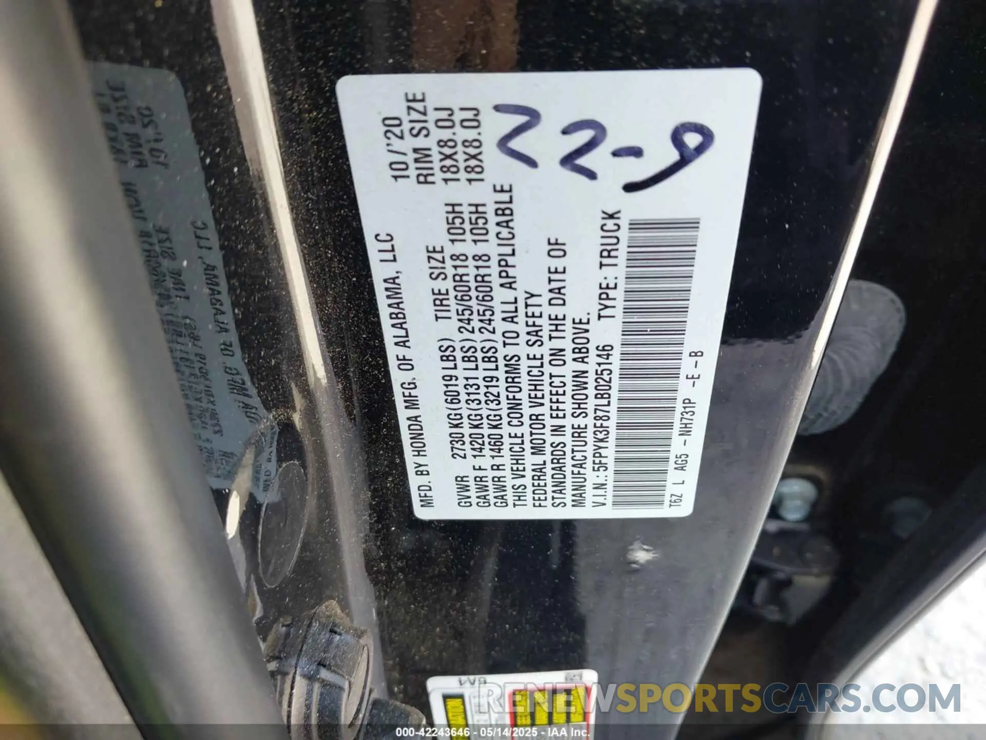 9 Photograph of a damaged car 5FPYK3F87LB025146 HONDA RIDGELINE 2020