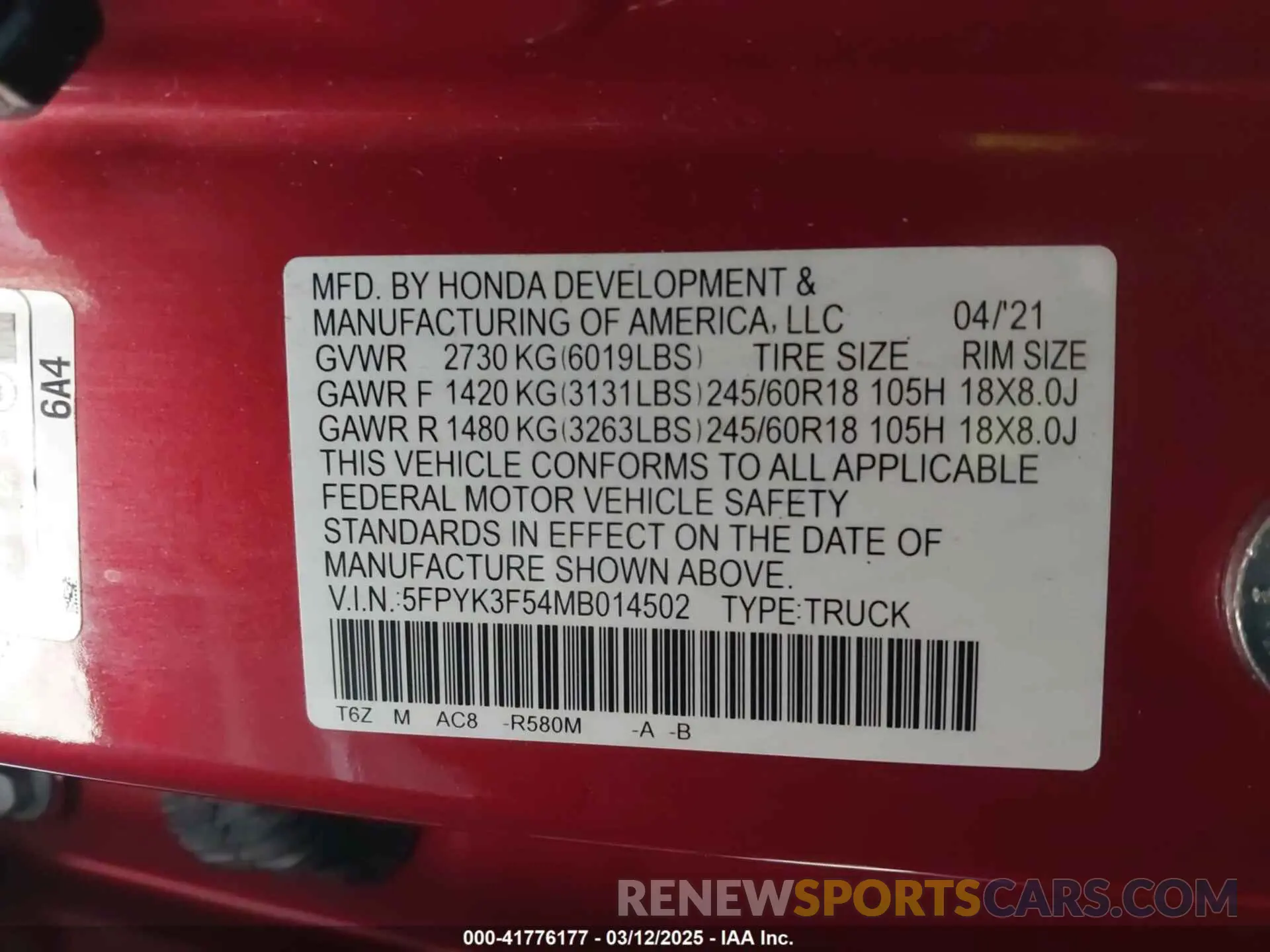 9 Photograph of a damaged car 5FPYK3F54MB014502 HONDA RIDGELINE 2021