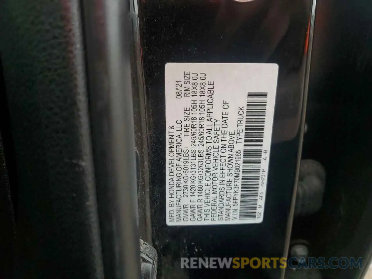15 Photograph of a damaged car 5FPYK3F70MB021965 HONDA RIDGELINE 2021