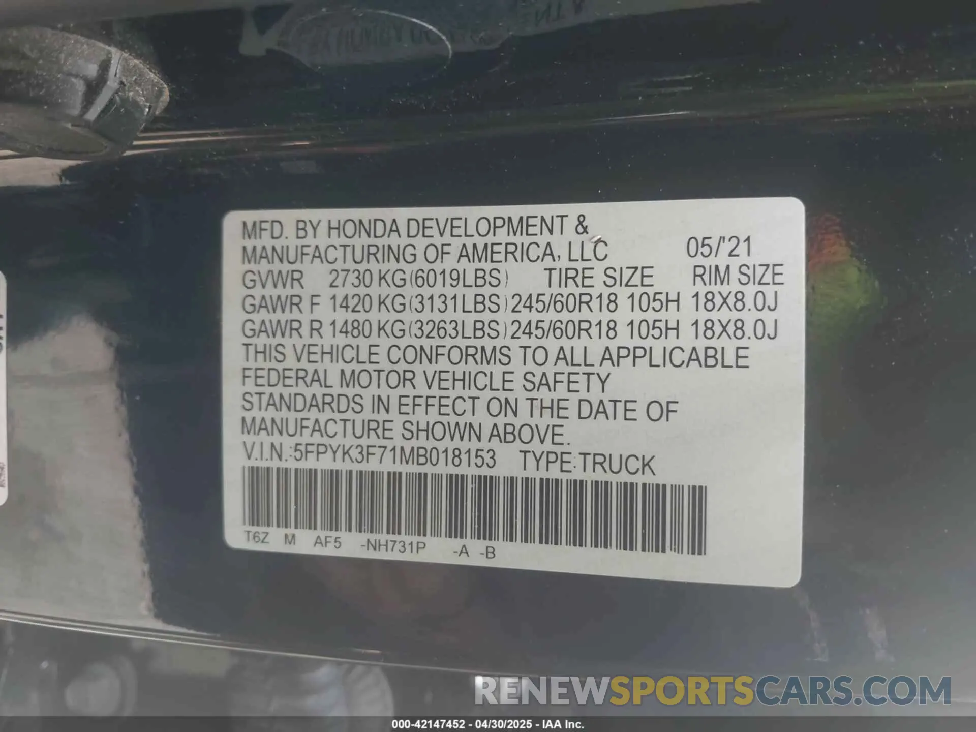 9 Photograph of a damaged car 5FPYK3F71MB018153 HONDA RIDGELINE 2021