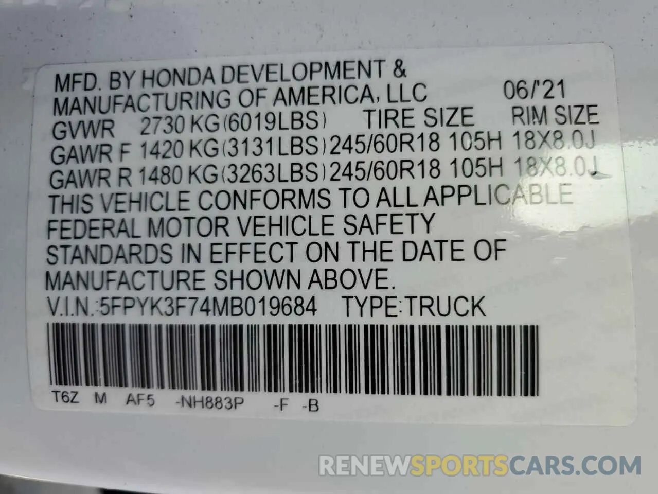 12 Photograph of a damaged car 5FPYK3F74MB019684 HONDA RIDGELINE 2021