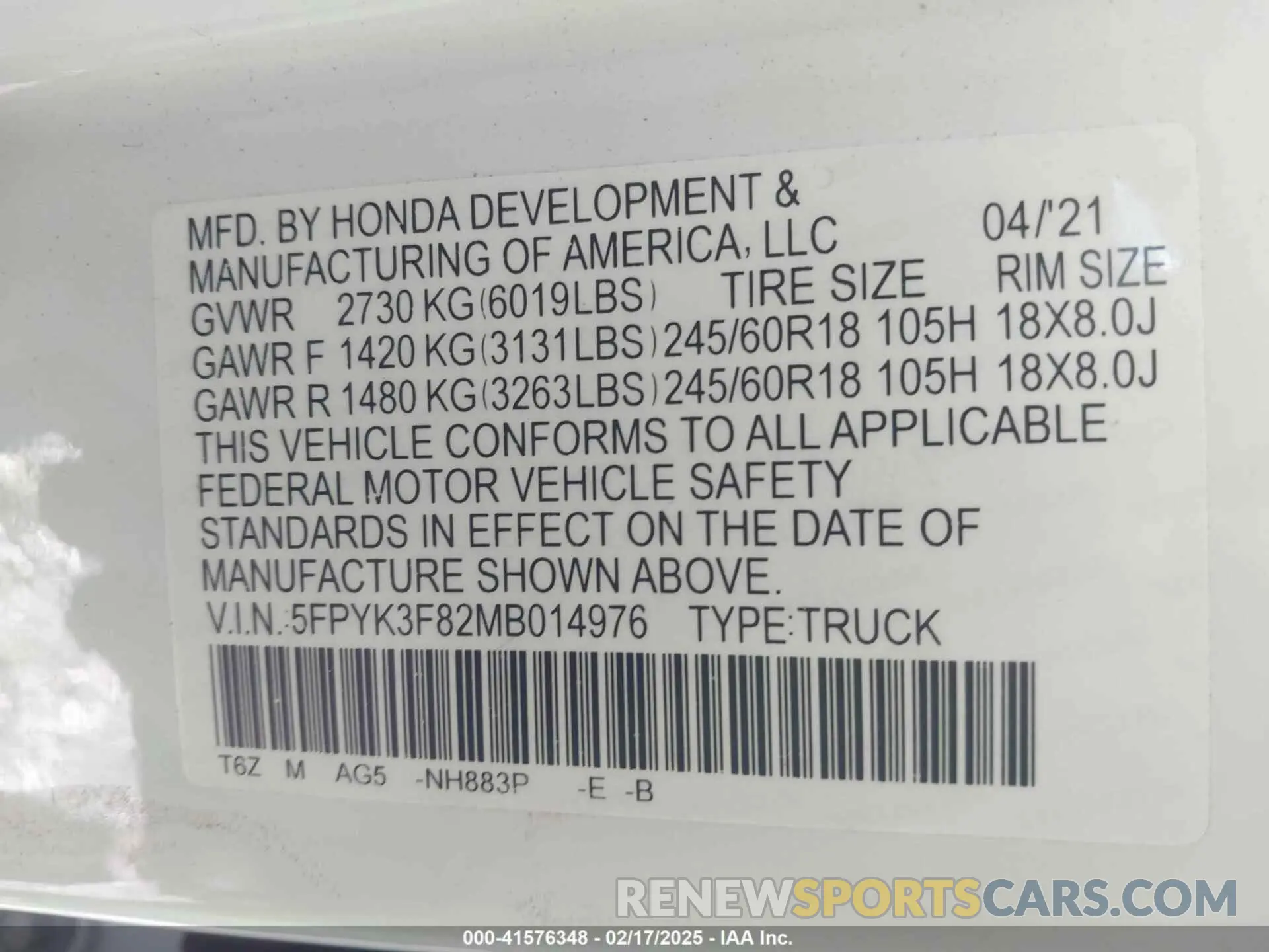 9 Photograph of a damaged car 5FPYK3F82MB014976 HONDA RIDGELINE 2021