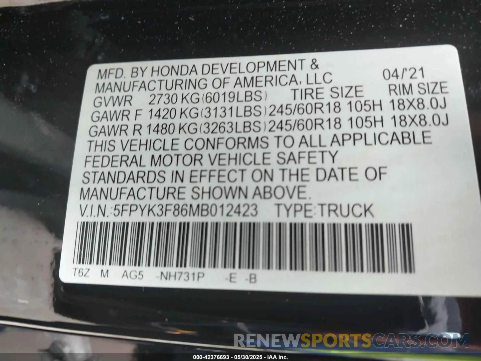 9 Photograph of a damaged car 5FPYK3F86MB012423 HONDA RIDGELINE 2021