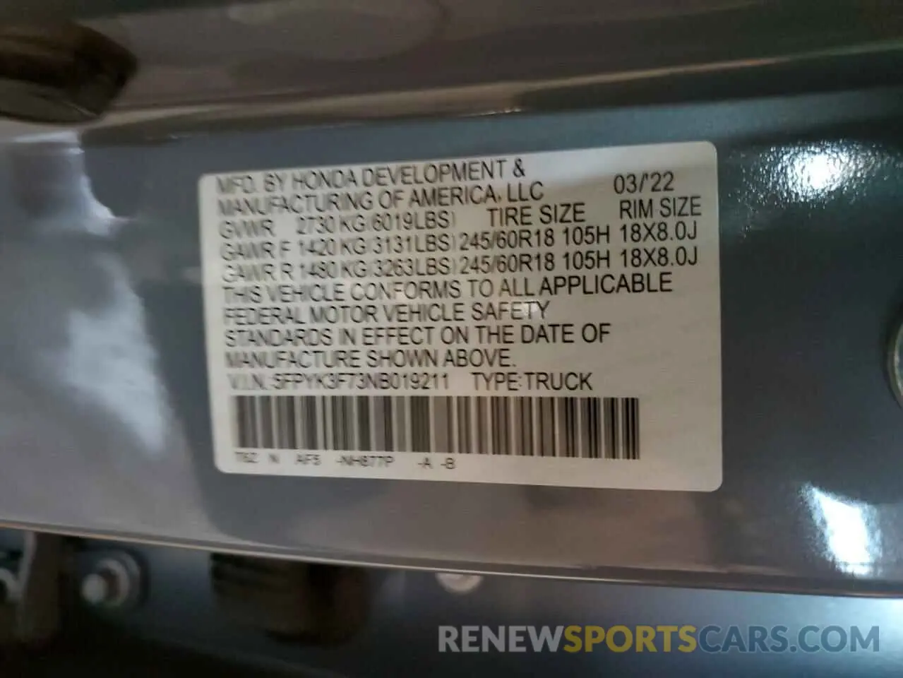 13 Photograph of a damaged car 5FPYK3F73NB019211 HONDA RIDGELINE 2022