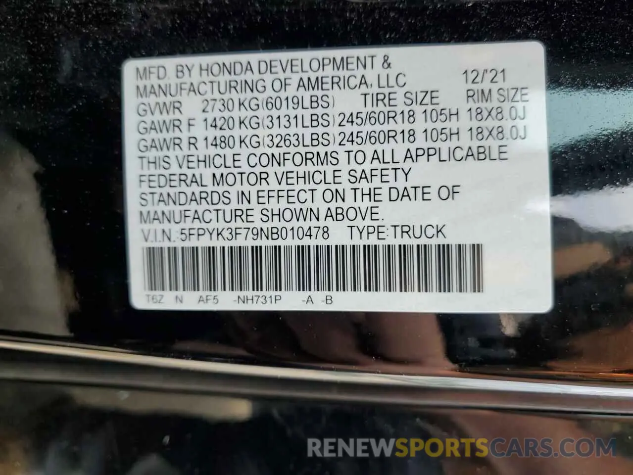 12 Photograph of a damaged car 5FPYK3F79NB010478 HONDA RIDGELINE 2022