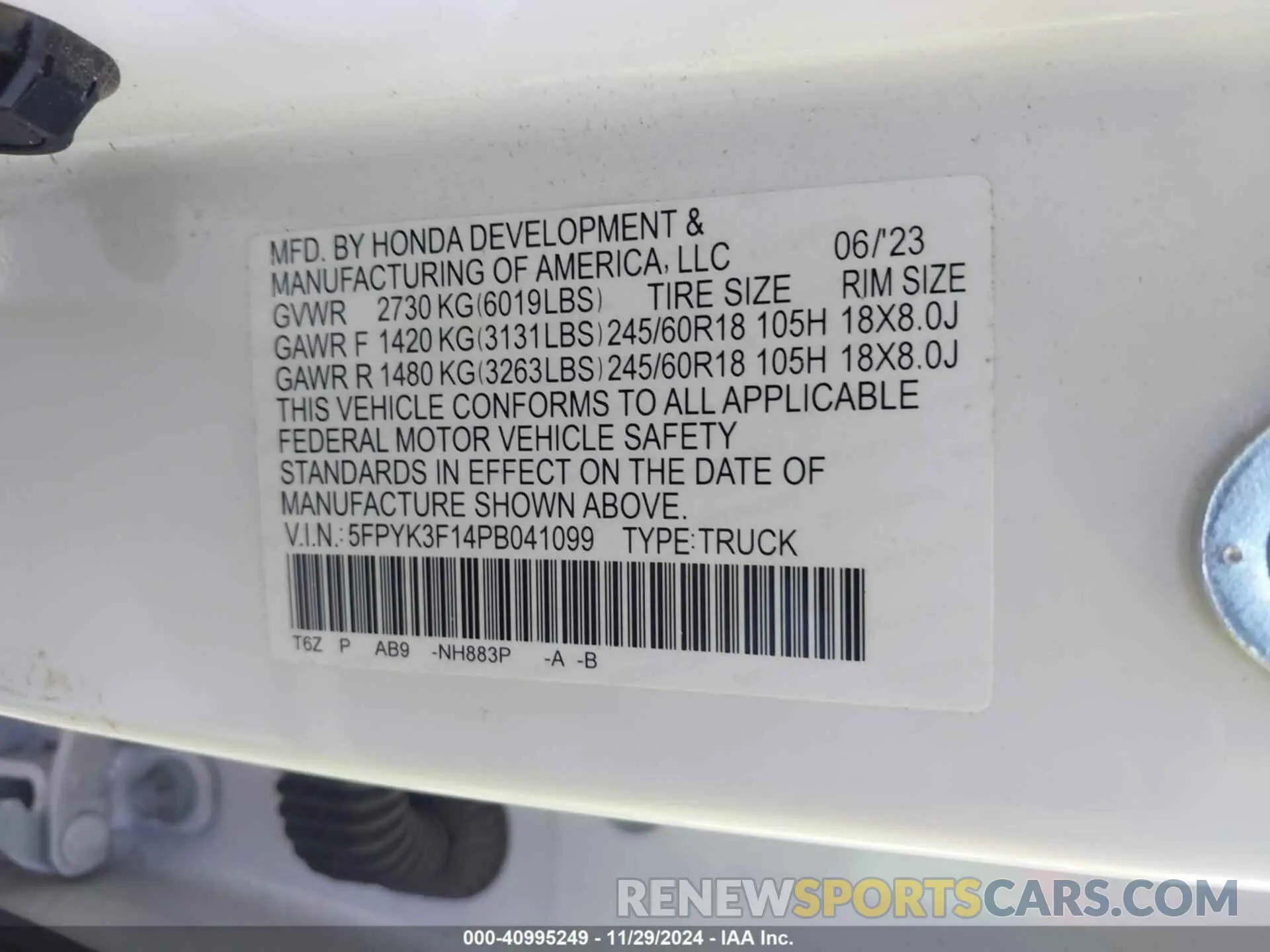 9 Photograph of a damaged car 5FPYK3F14PB041099 HONDA RIDGELINE 2023
