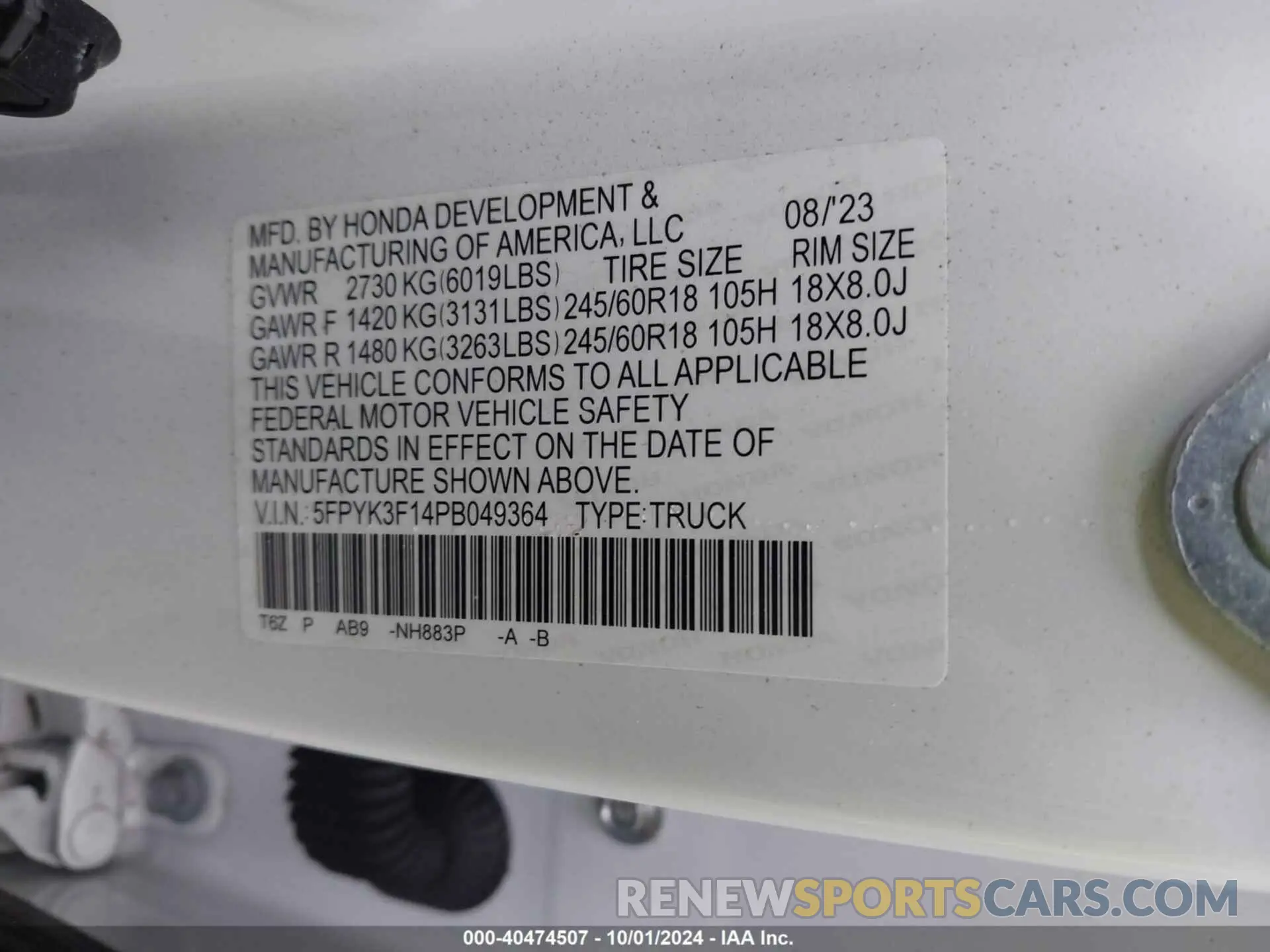 9 Photograph of a damaged car 5FPYK3F14PB049364 HONDA RIDGELINE 2023