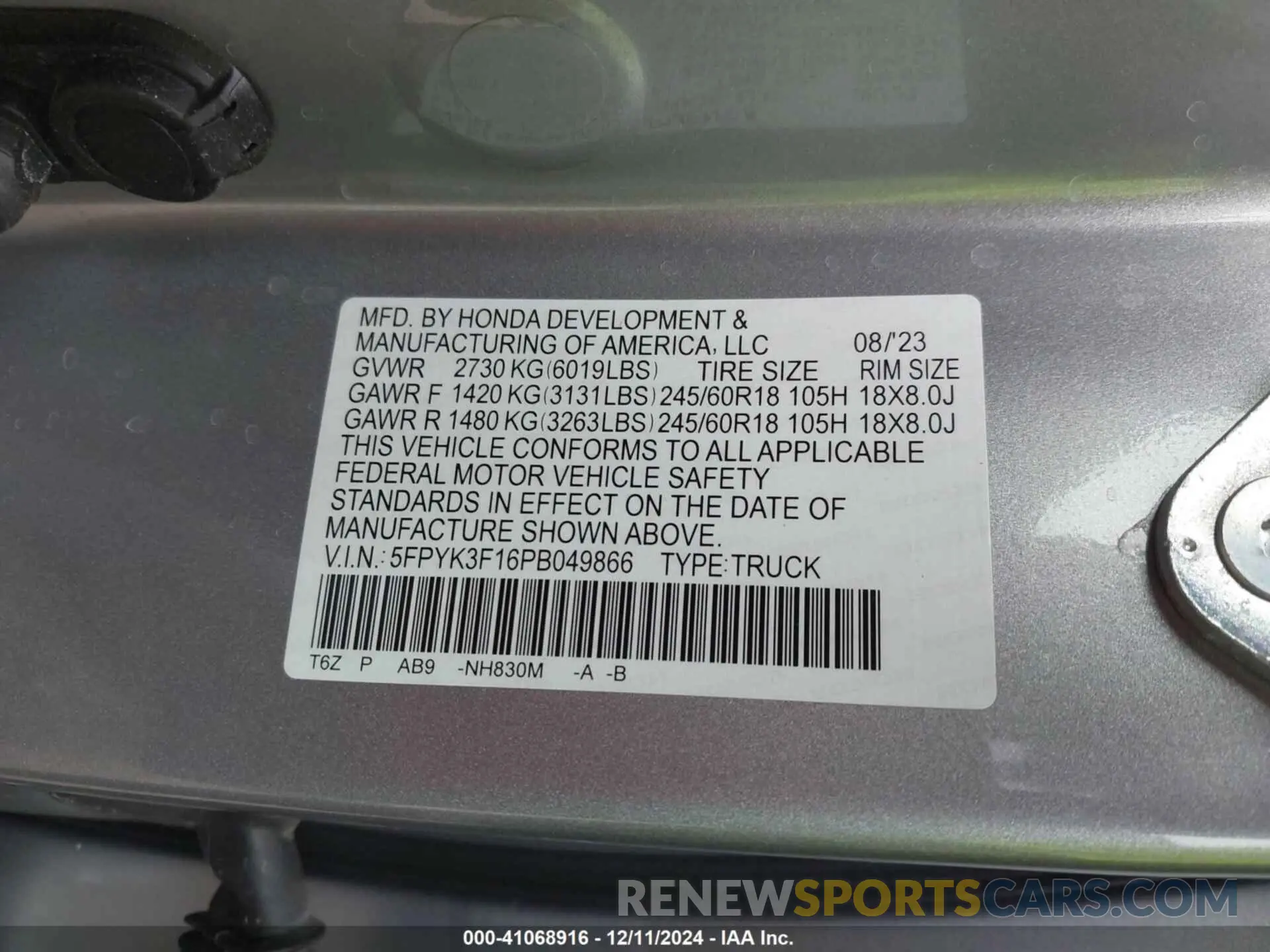 9 Photograph of a damaged car 5FPYK3F16PB049866 HONDA RIDGELINE 2023