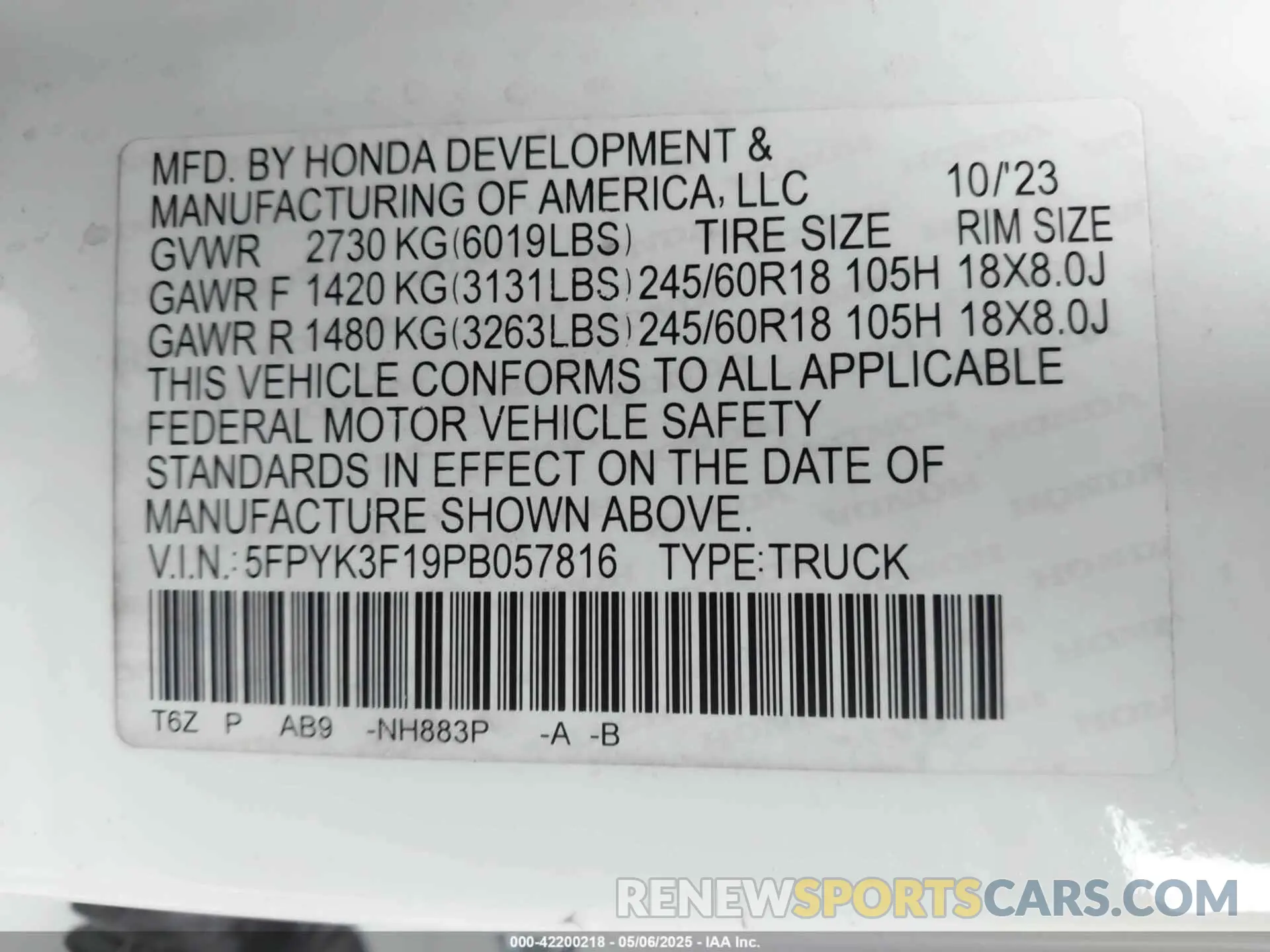 9 Photograph of a damaged car 5FPYK3F19PB057816 HONDA RIDGELINE 2023