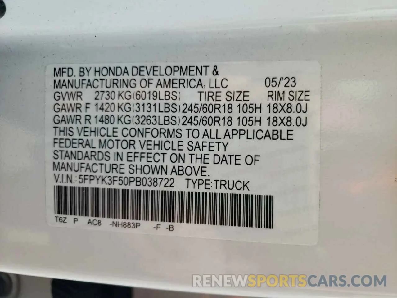 13 Photograph of a damaged car 5FPYK3F50PB038722 HONDA RIDGELINE 2023
