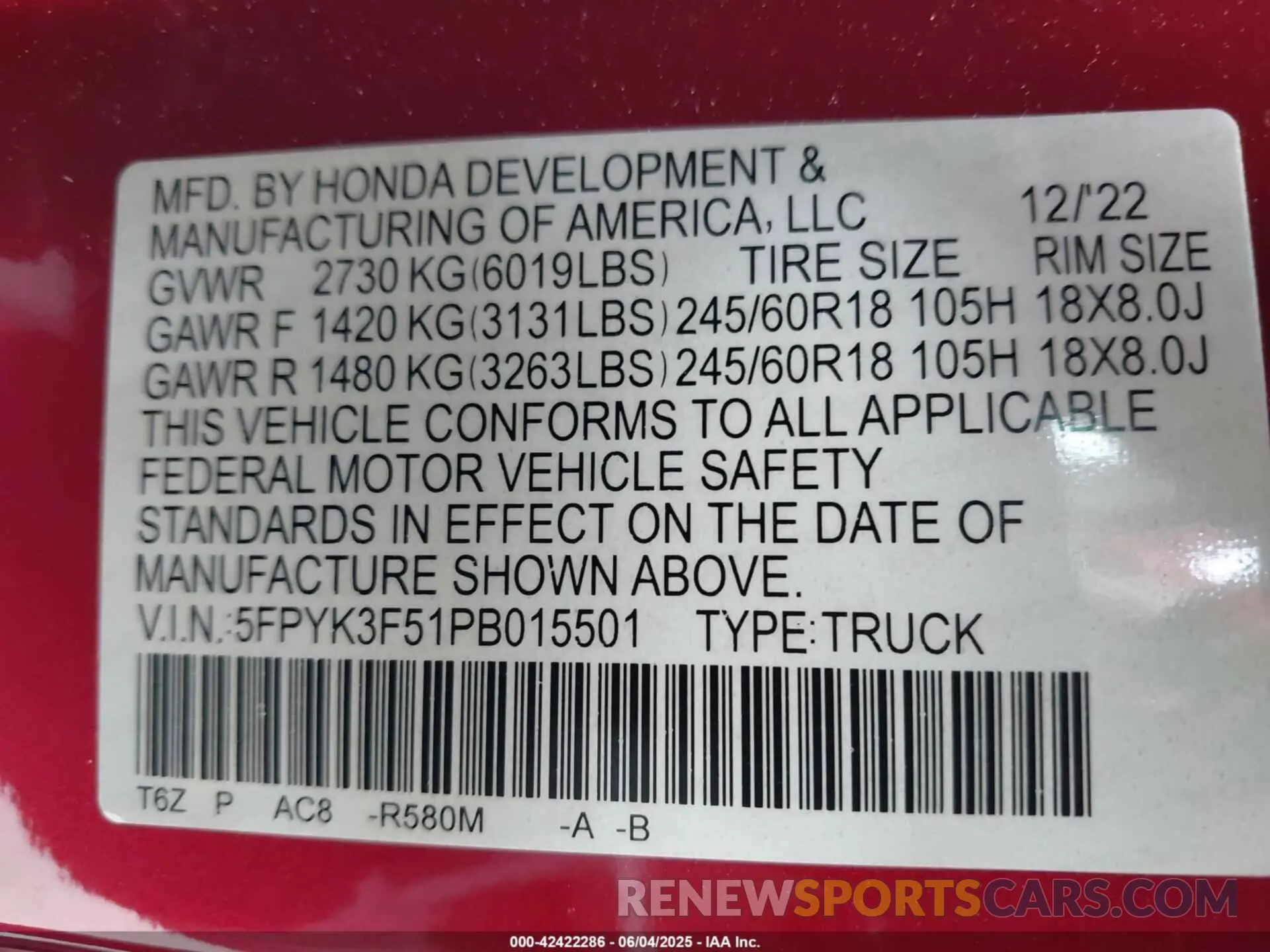9 Photograph of a damaged car 5FPYK3F51PB015501 HONDA RIDGELINE 2023