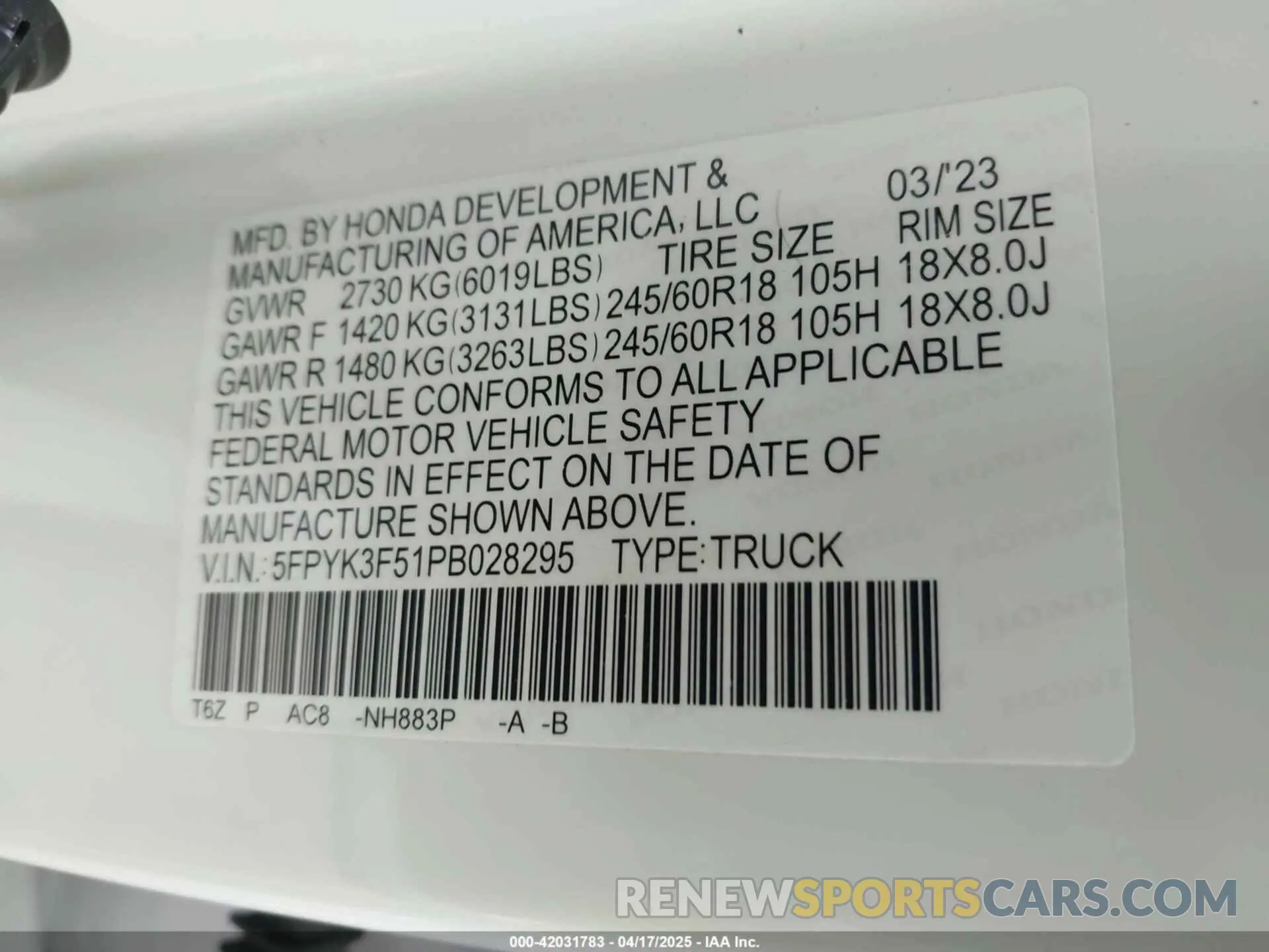 9 Photograph of a damaged car 5FPYK3F51PB028295 HONDA RIDGELINE 2023