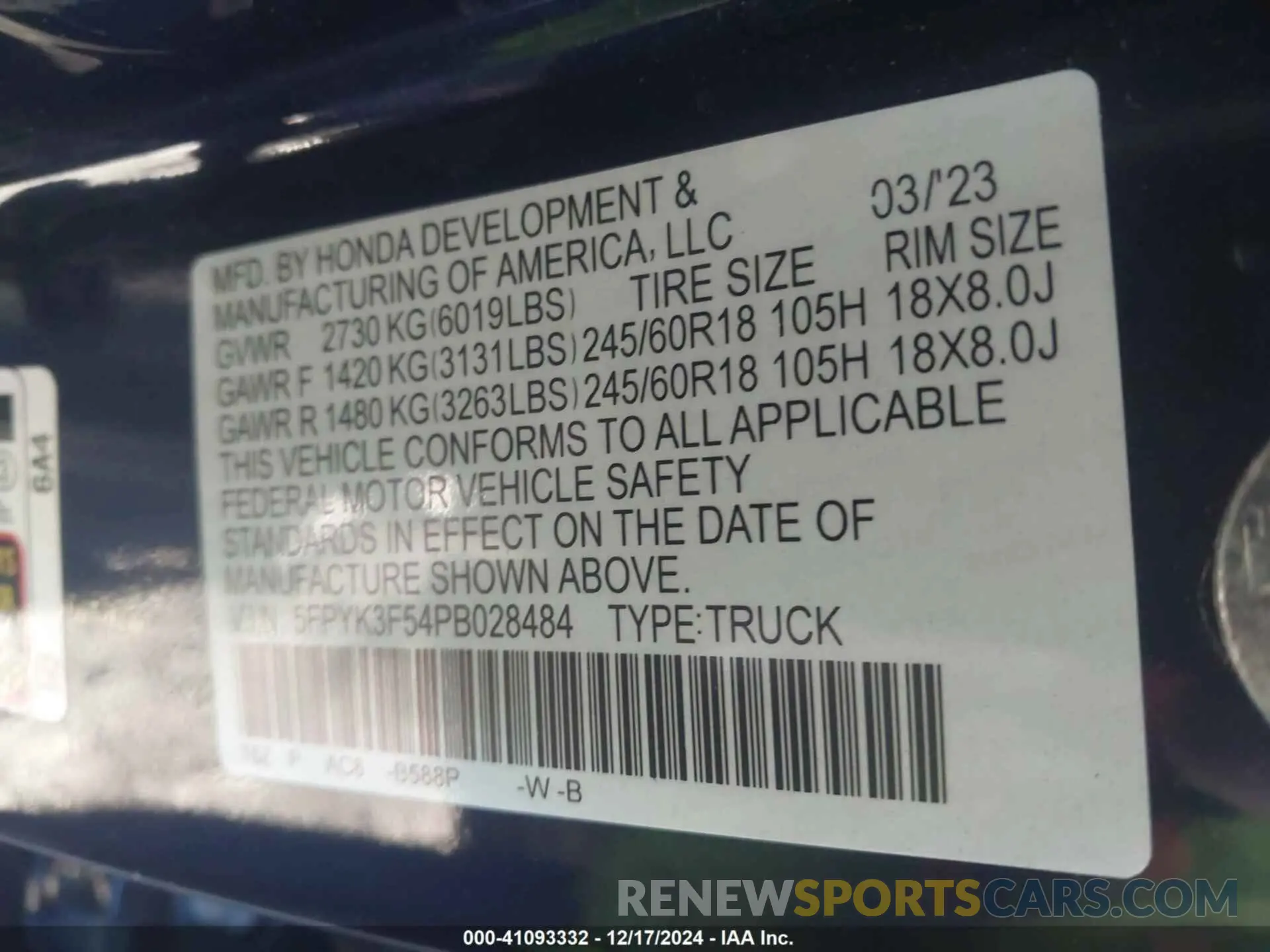 9 Photograph of a damaged car 5FPYK3F54PB028484 HONDA RIDGELINE 2023