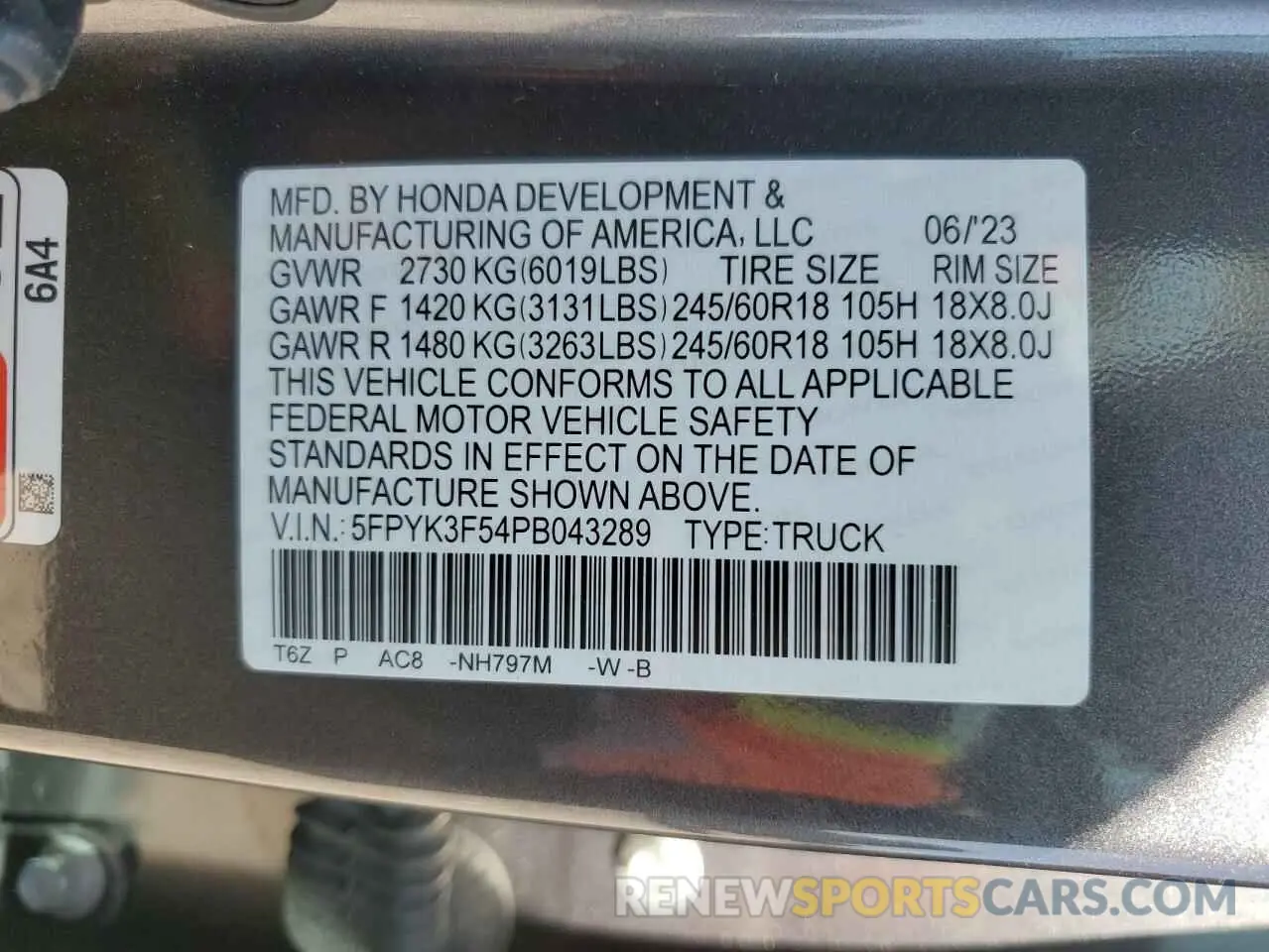 13 Photograph of a damaged car 5FPYK3F54PB043289 HONDA RIDGELINE 2023