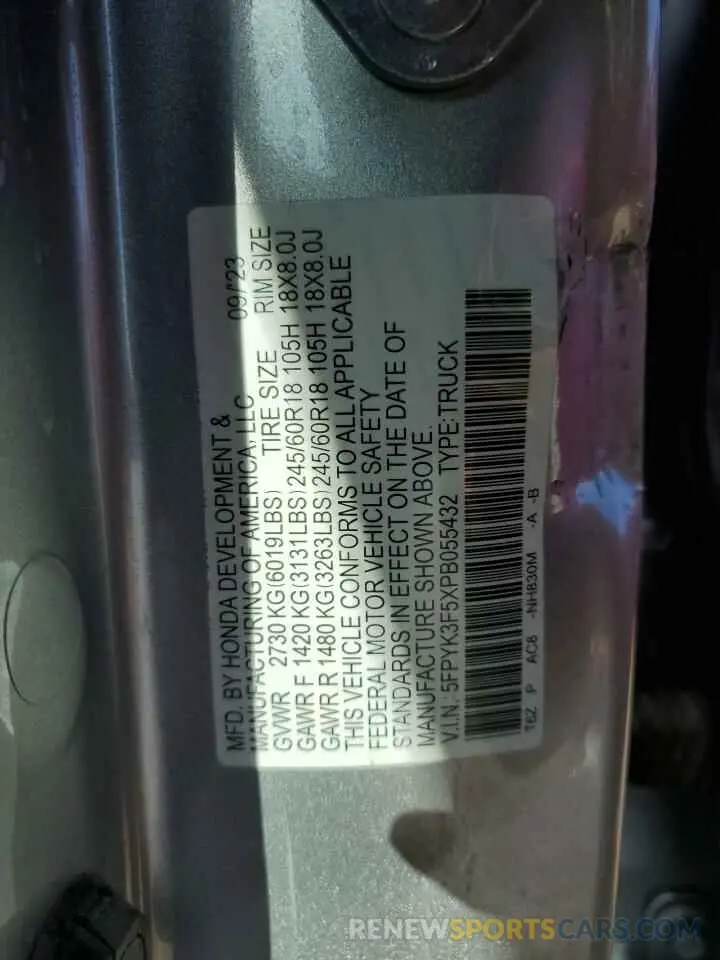 12 Photograph of a damaged car 5FPYK3F5XPB055432 HONDA RIDGELINE 2023