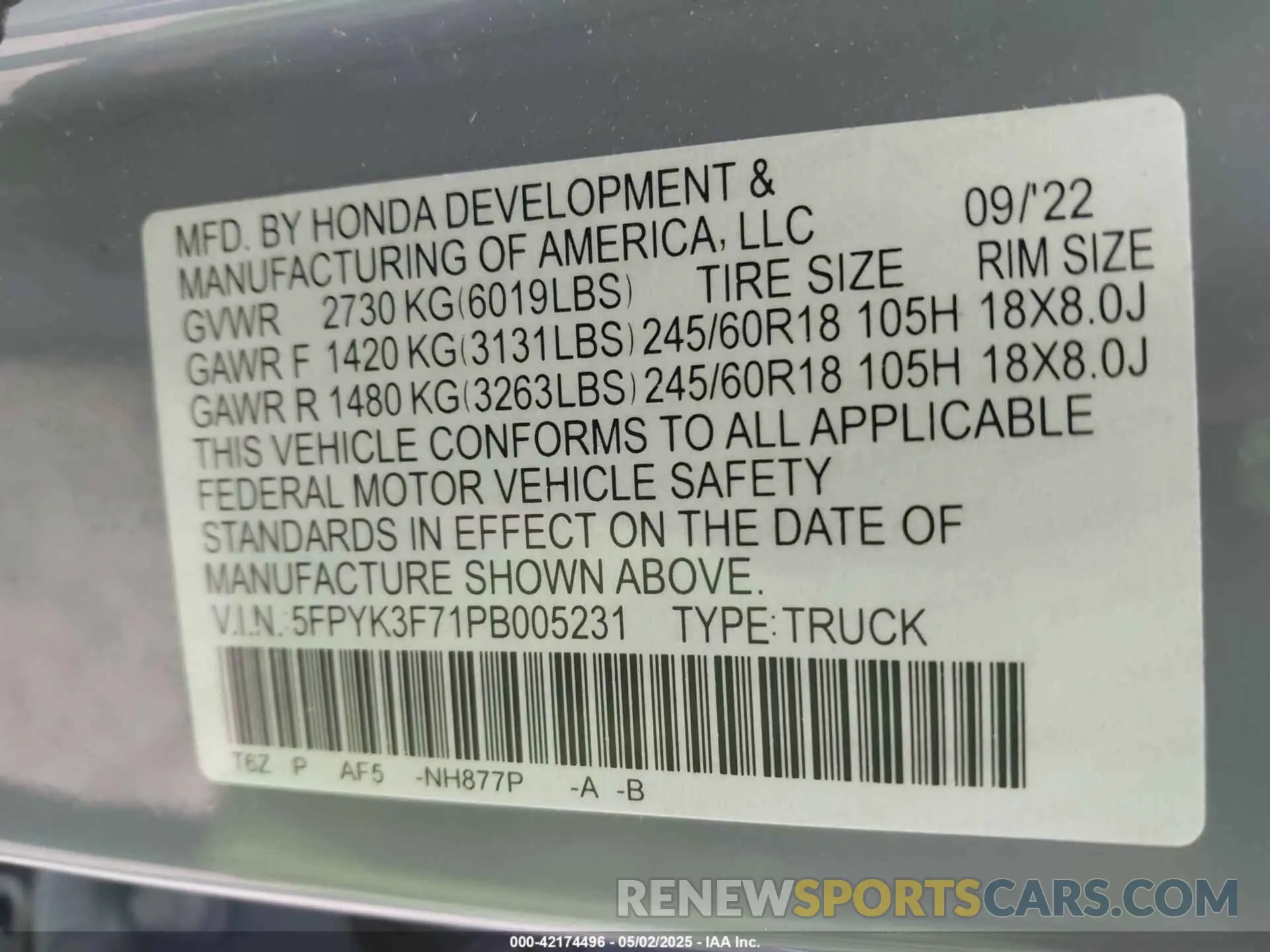 9 Photograph of a damaged car 5FPYK3F71PB005231 HONDA RIDGELINE 2023