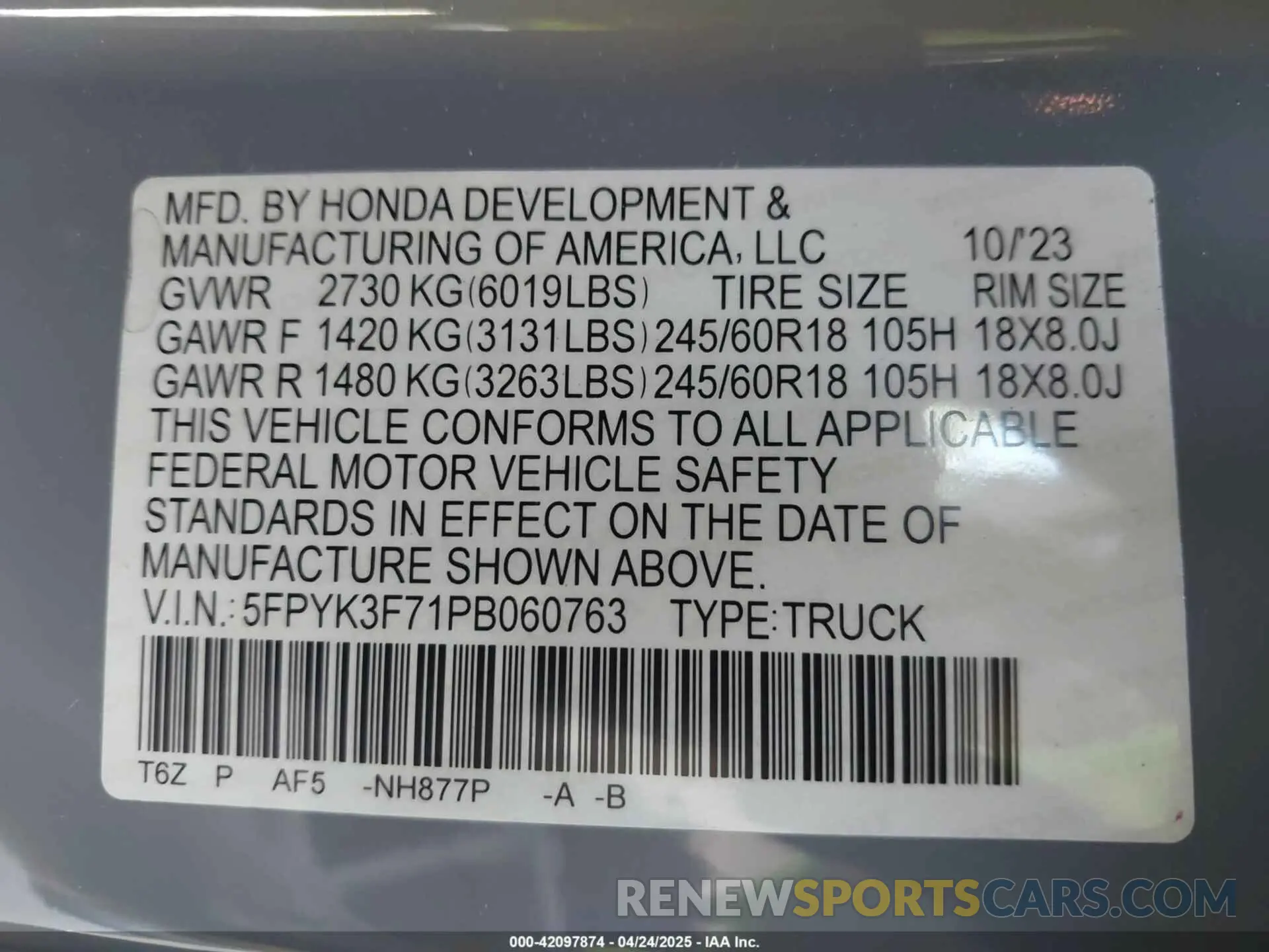 9 Photograph of a damaged car 5FPYK3F71PB060763 HONDA RIDGELINE 2023