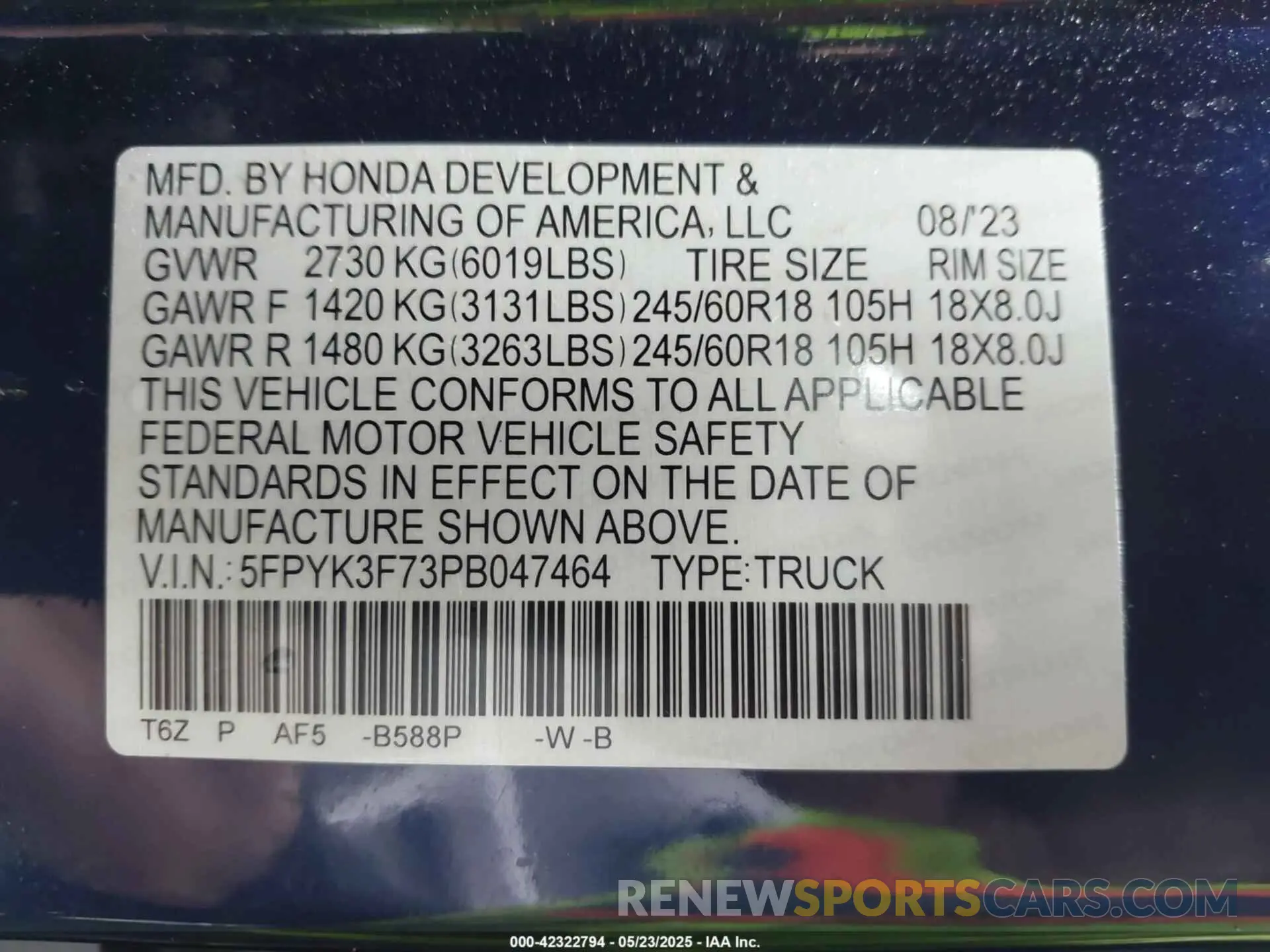 9 Photograph of a damaged car 5FPYK3F73PB047464 HONDA RIDGELINE 2023
