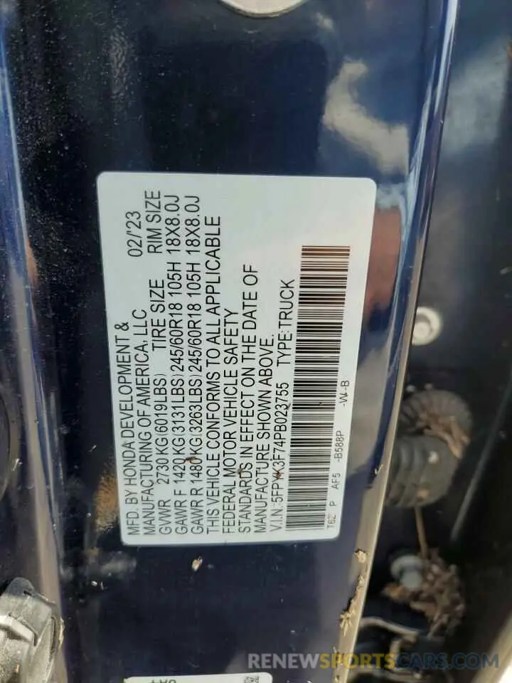 13 Photograph of a damaged car 5FPYK3F74PB023755 HONDA RIDGELINE 2023