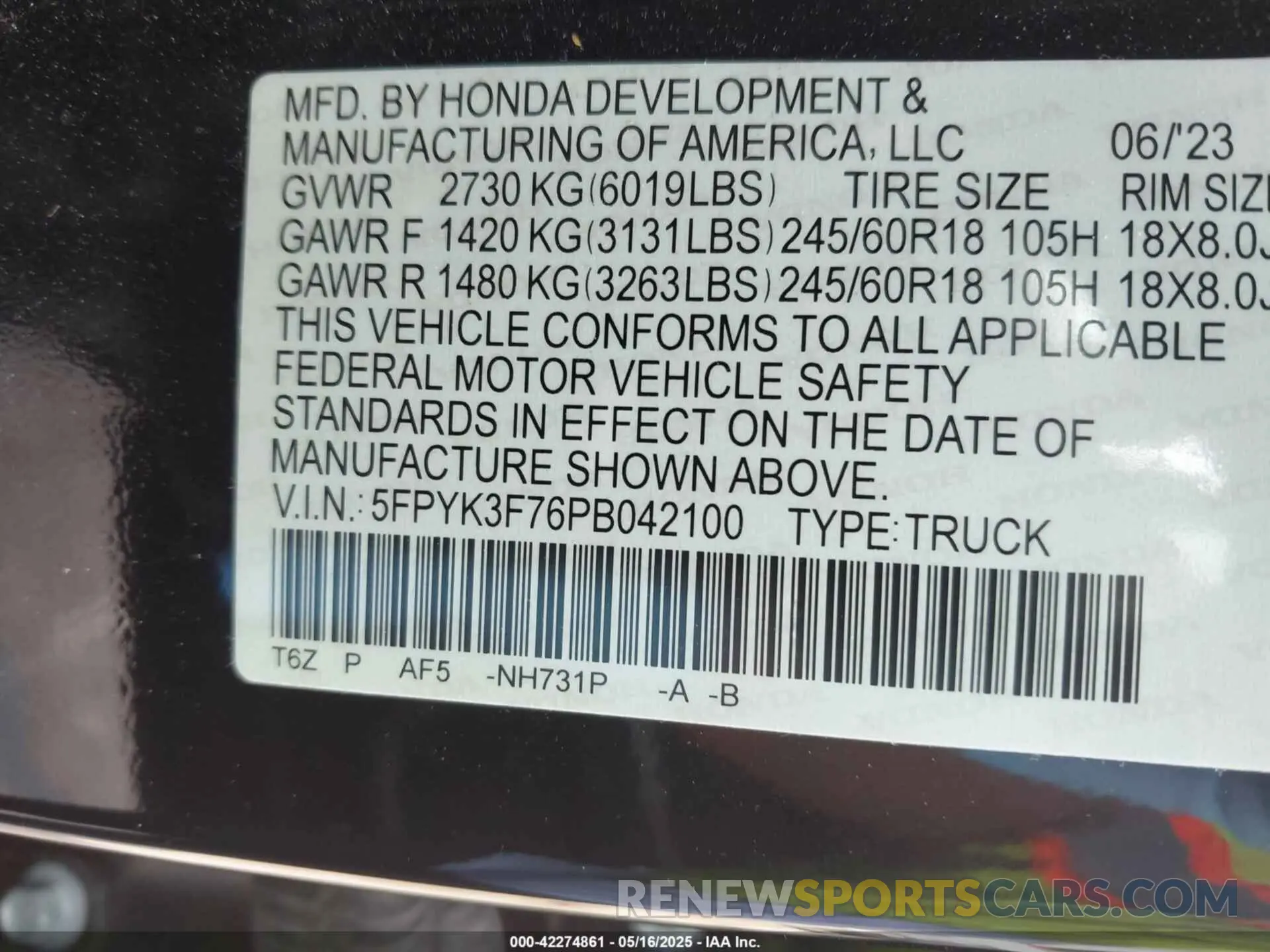9 Photograph of a damaged car 5FPYK3F76PB042100 HONDA RIDGELINE 2023