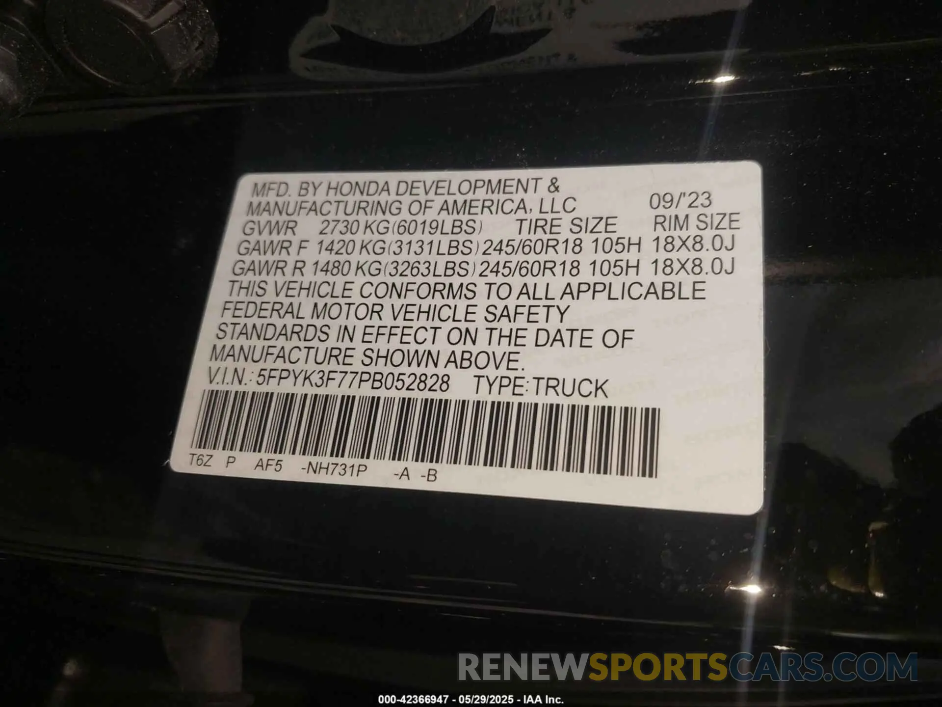 9 Photograph of a damaged car 5FPYK3F77PB052828 HONDA RIDGELINE 2023