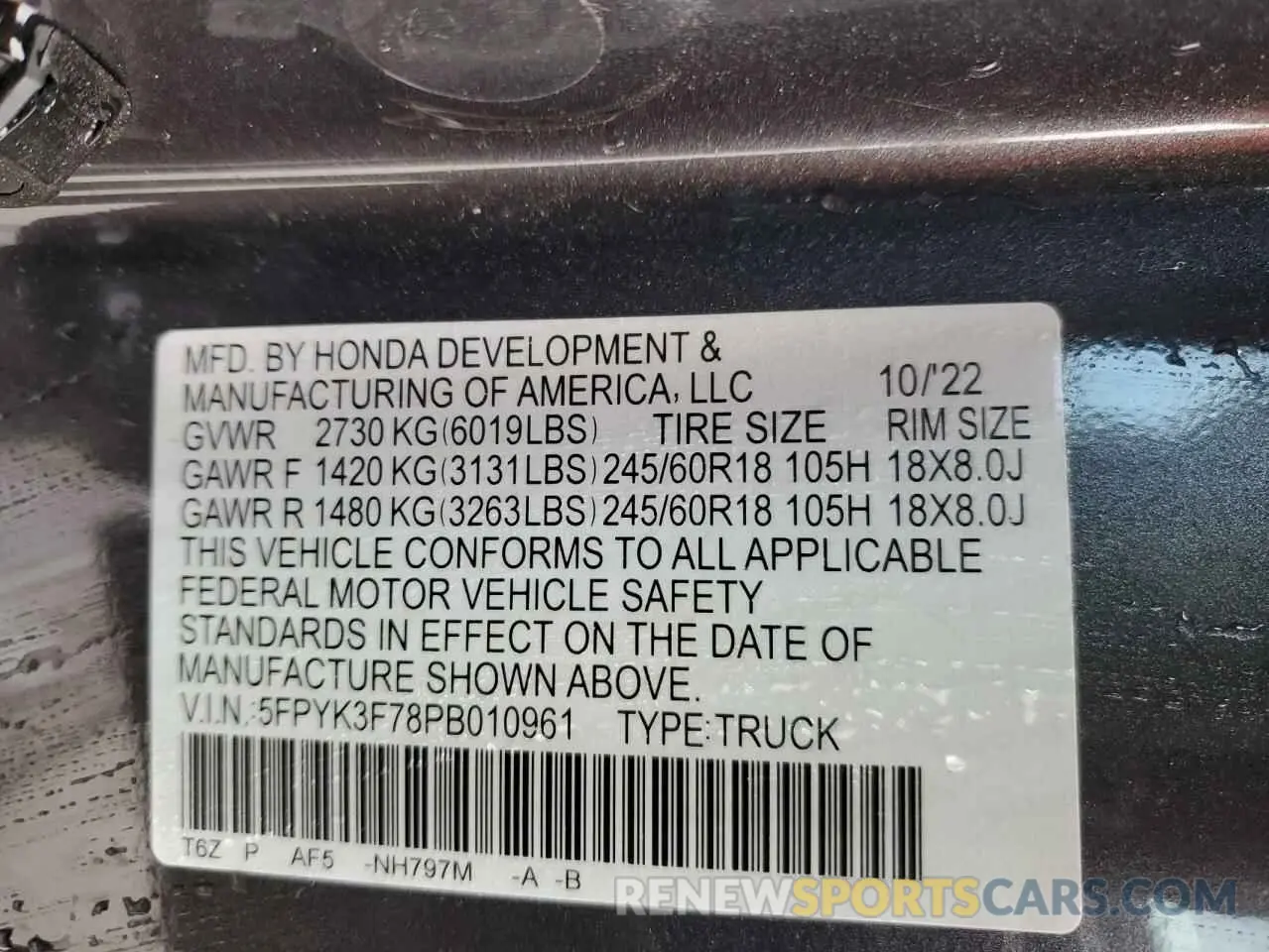 12 Photograph of a damaged car 5FPYK3F78PB010961 HONDA RIDGELINE 2023