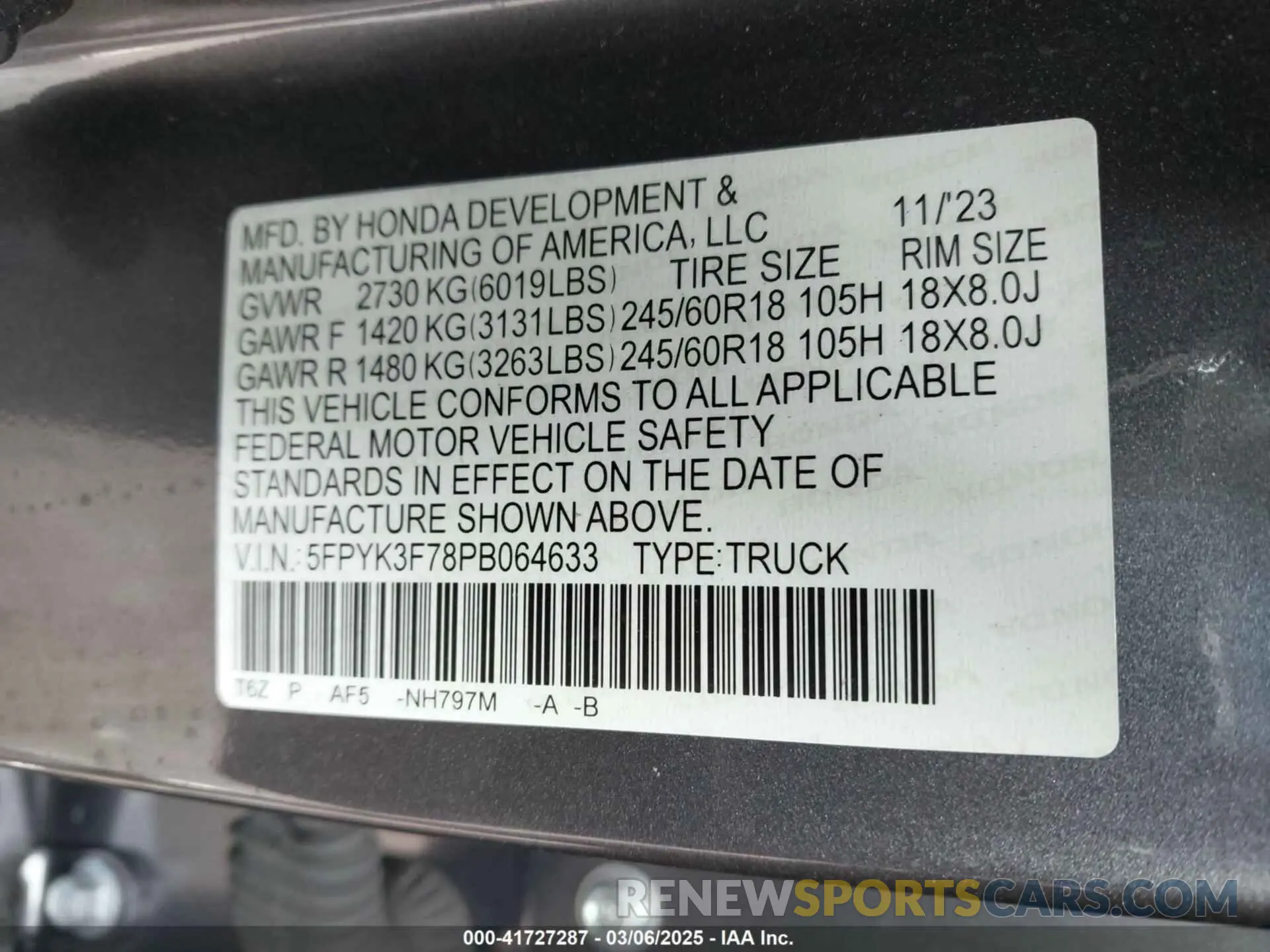 9 Photograph of a damaged car 5FPYK3F78PB064633 HONDA RIDGELINE 2023