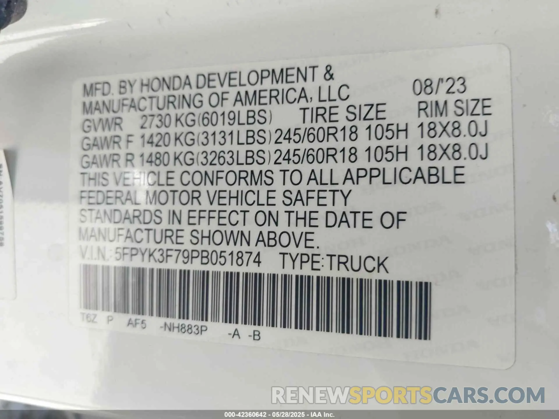 9 Photograph of a damaged car 5FPYK3F79PB051874 HONDA RIDGELINE 2023