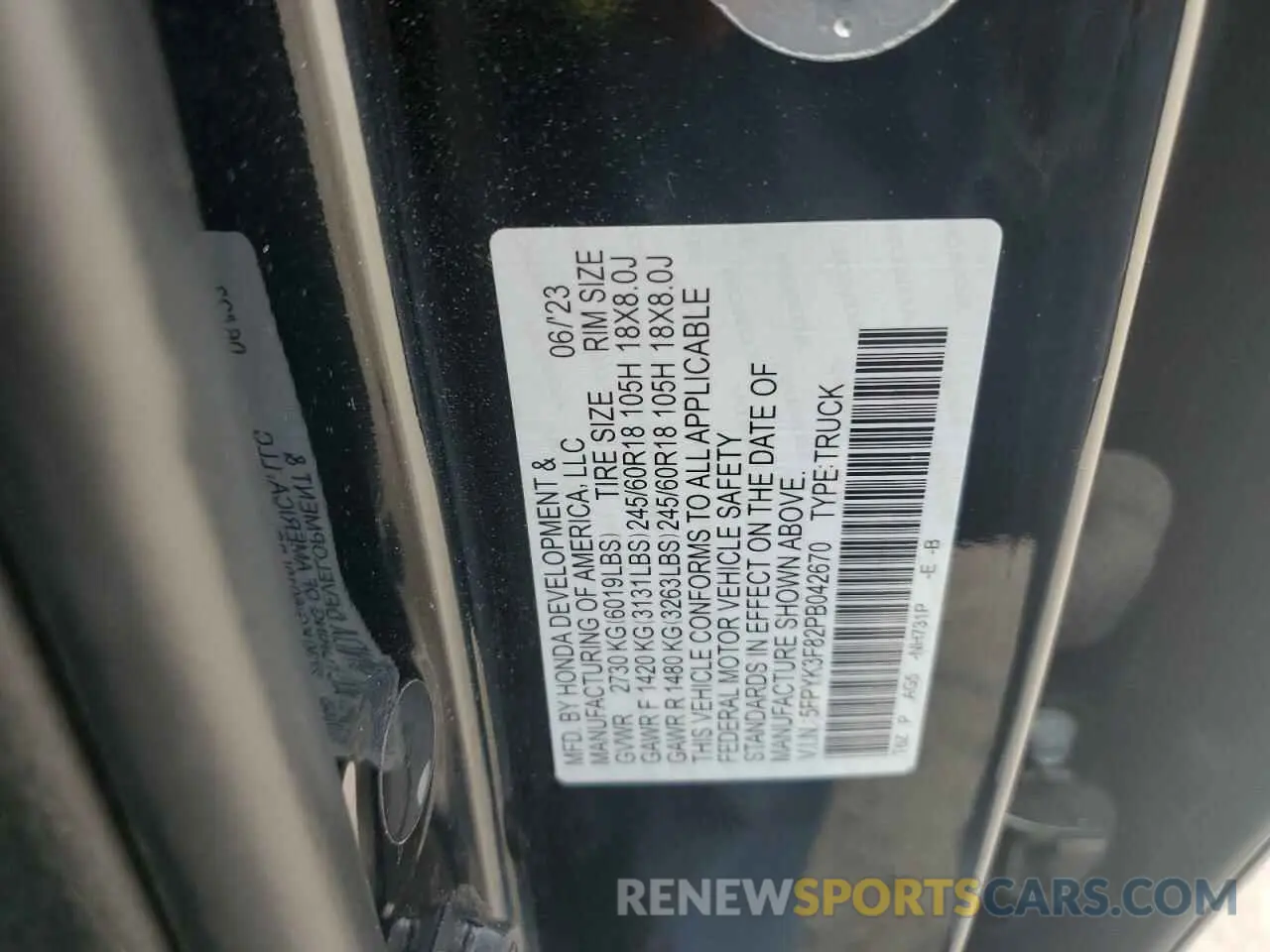 12 Photograph of a damaged car 5FPYK3F82PB042670 HONDA RIDGELINE 2023