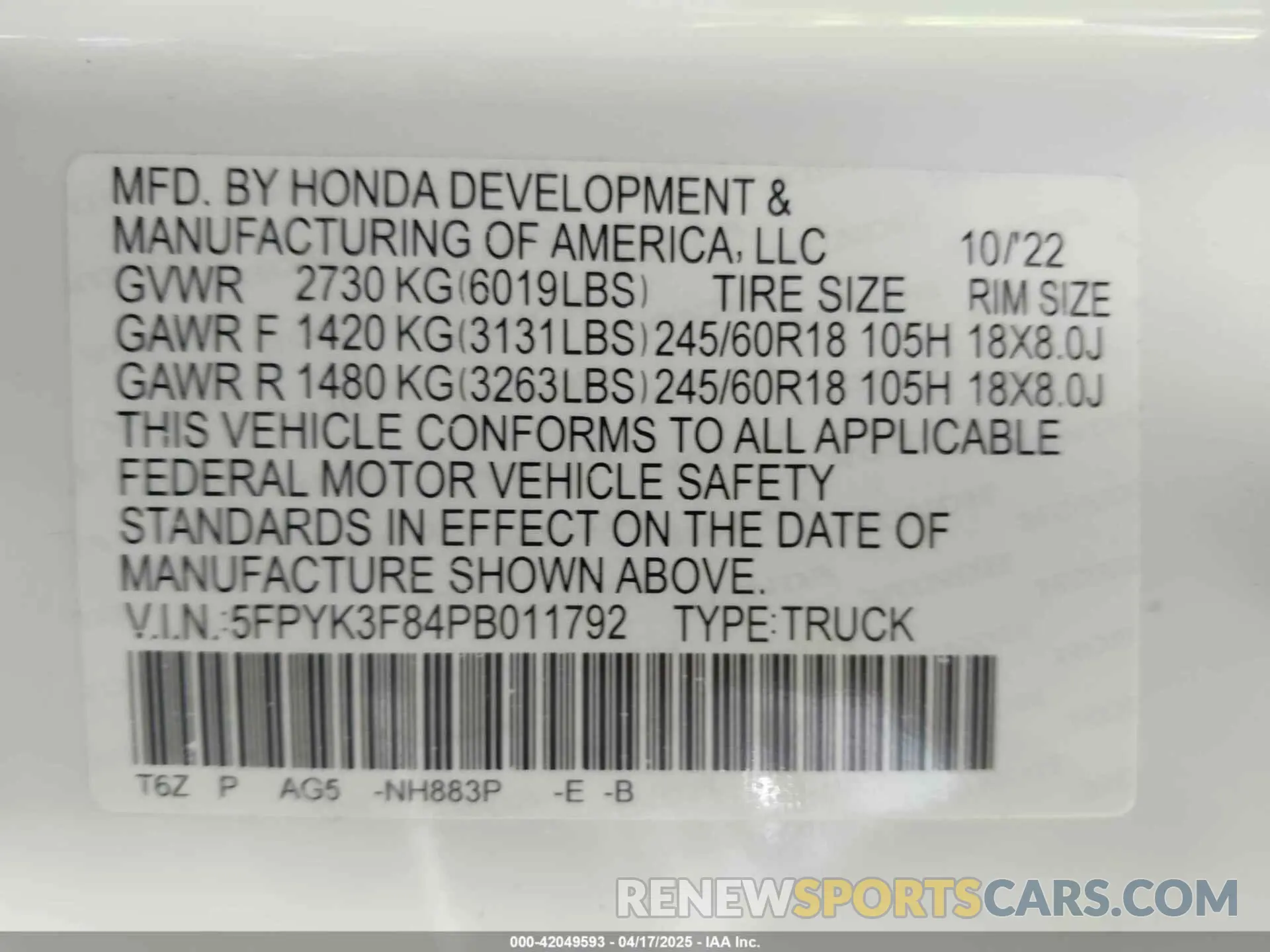 9 Photograph of a damaged car 5FPYK3F84PB011792 HONDA RIDGELINE 2023