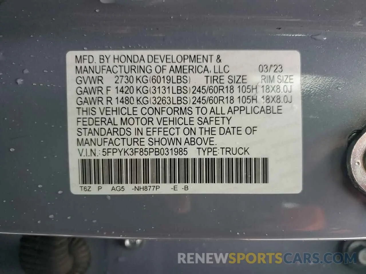 12 Photograph of a damaged car 5FPYK3F85PB031985 HONDA RIDGELINE 2023